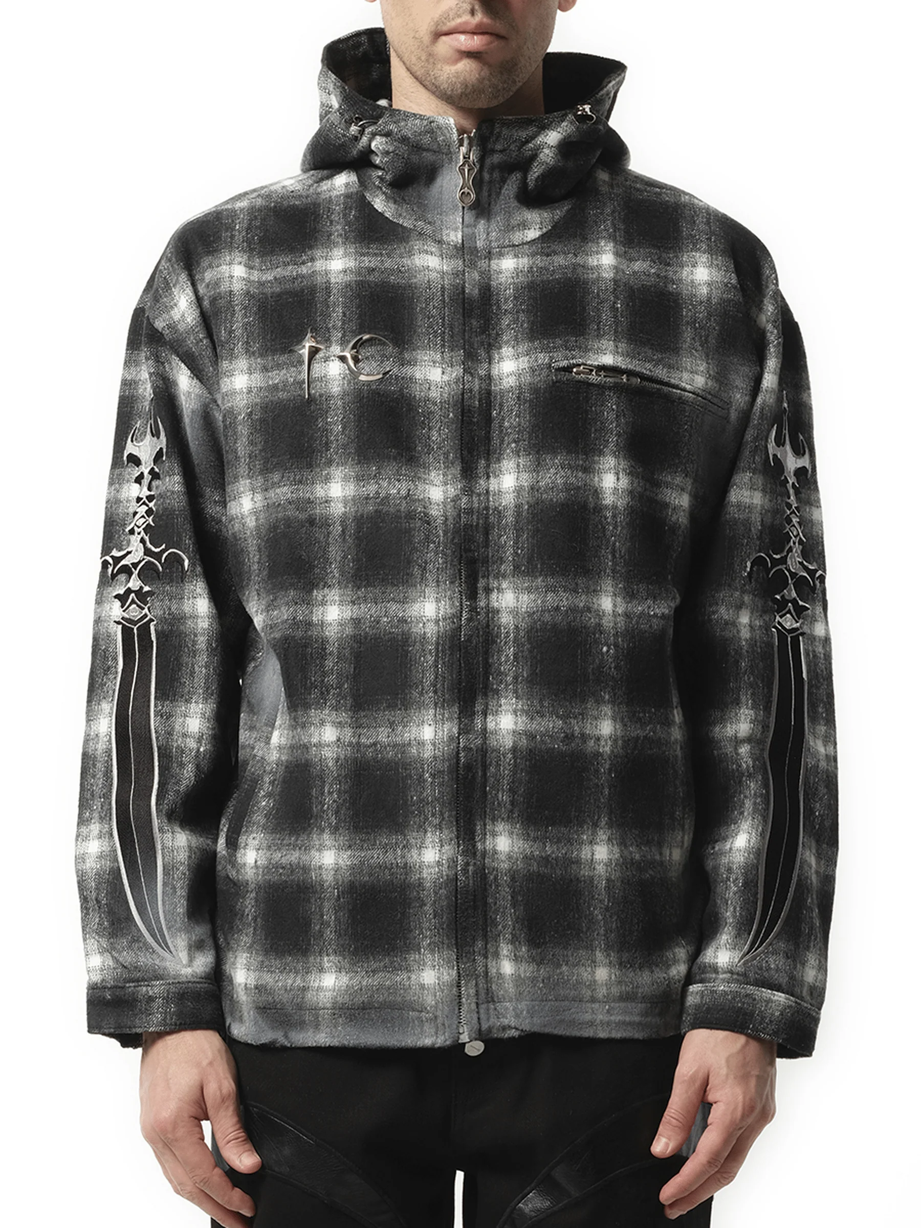 Arab Sword Flannel Zip-up Jacket in Black