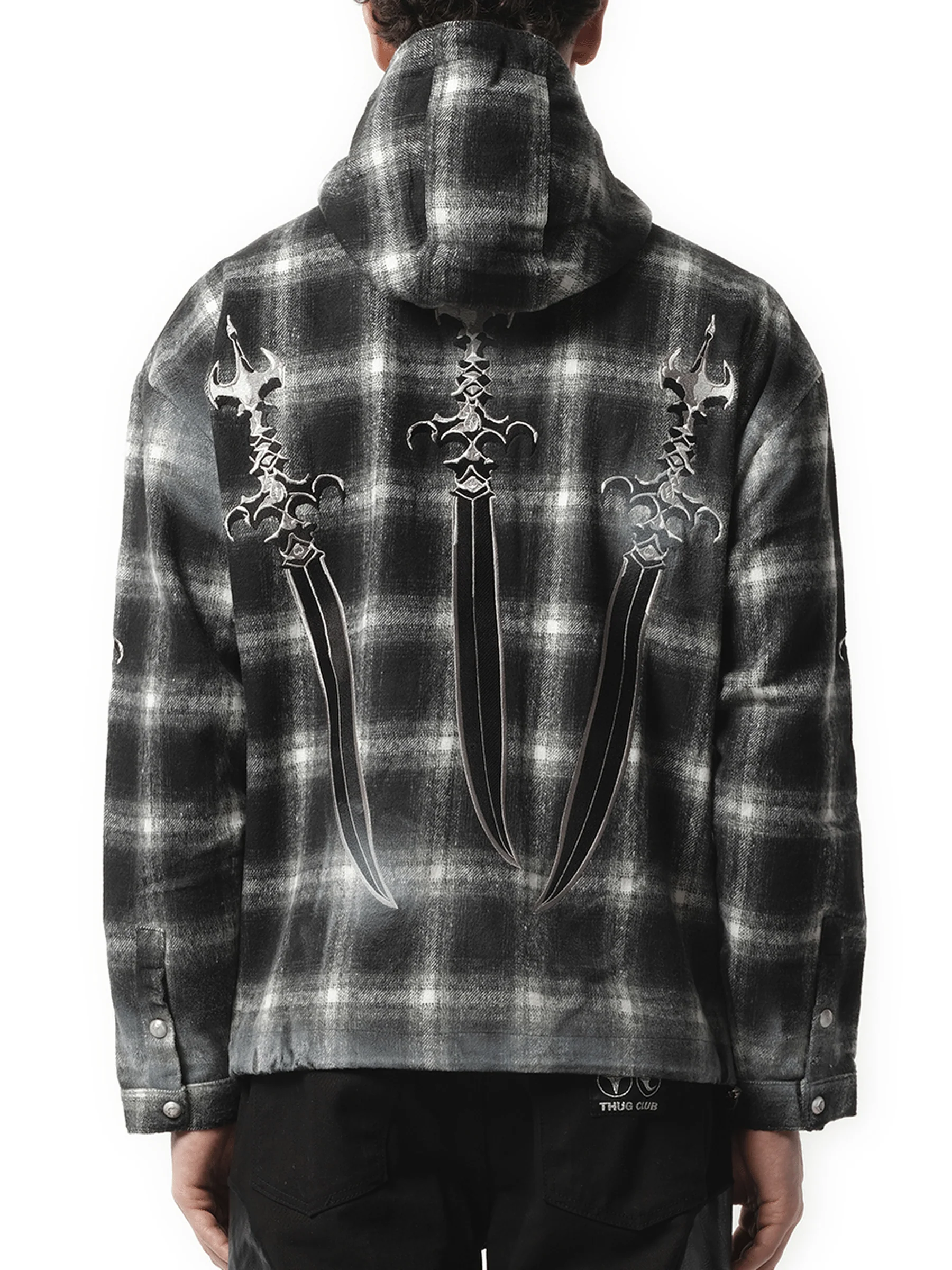 Arab Sword Flannel Zip-up Jacket in Black - Image 6