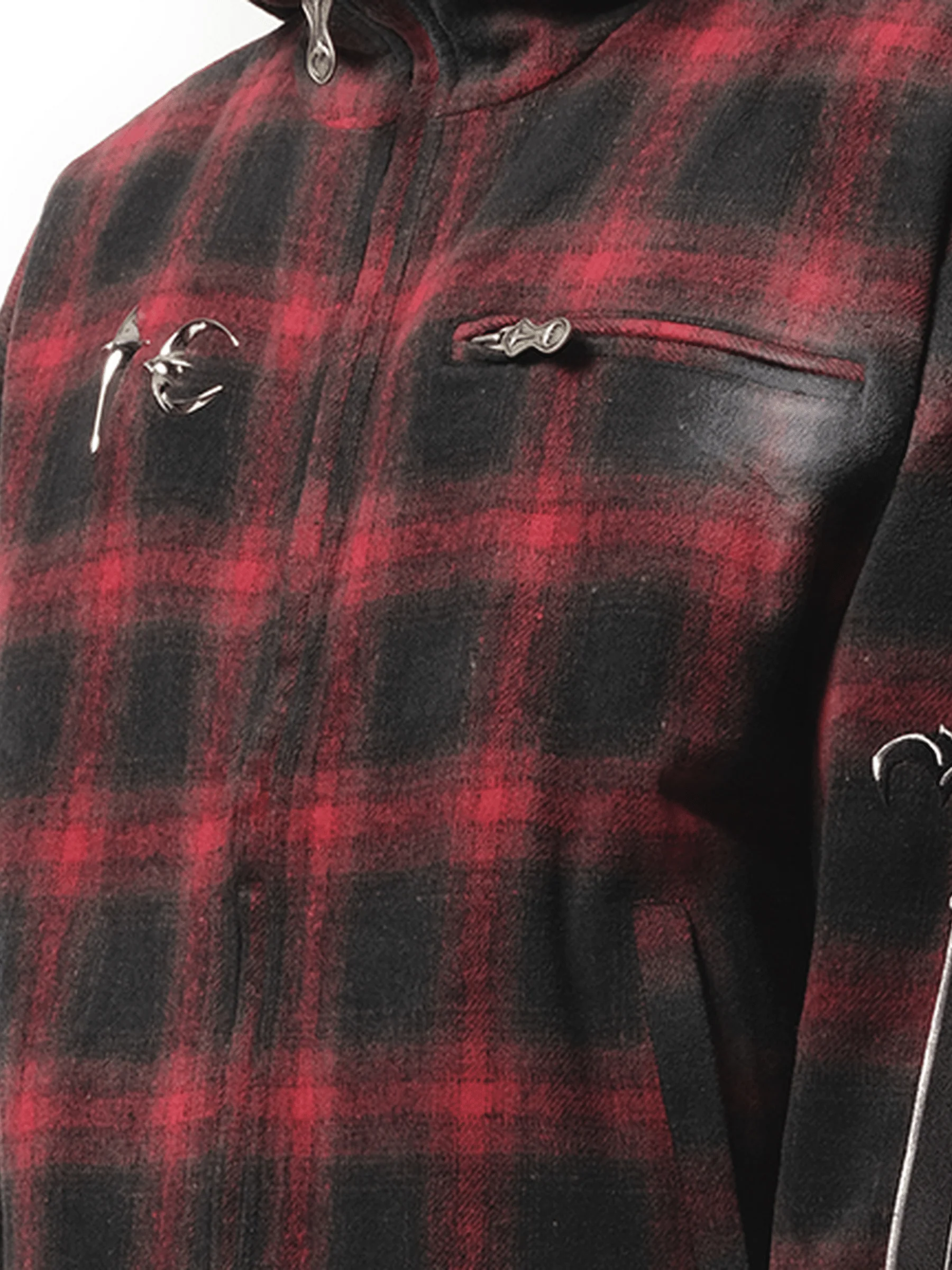Arab Sword Flannel Zip-up Jacket in Red - Image 3