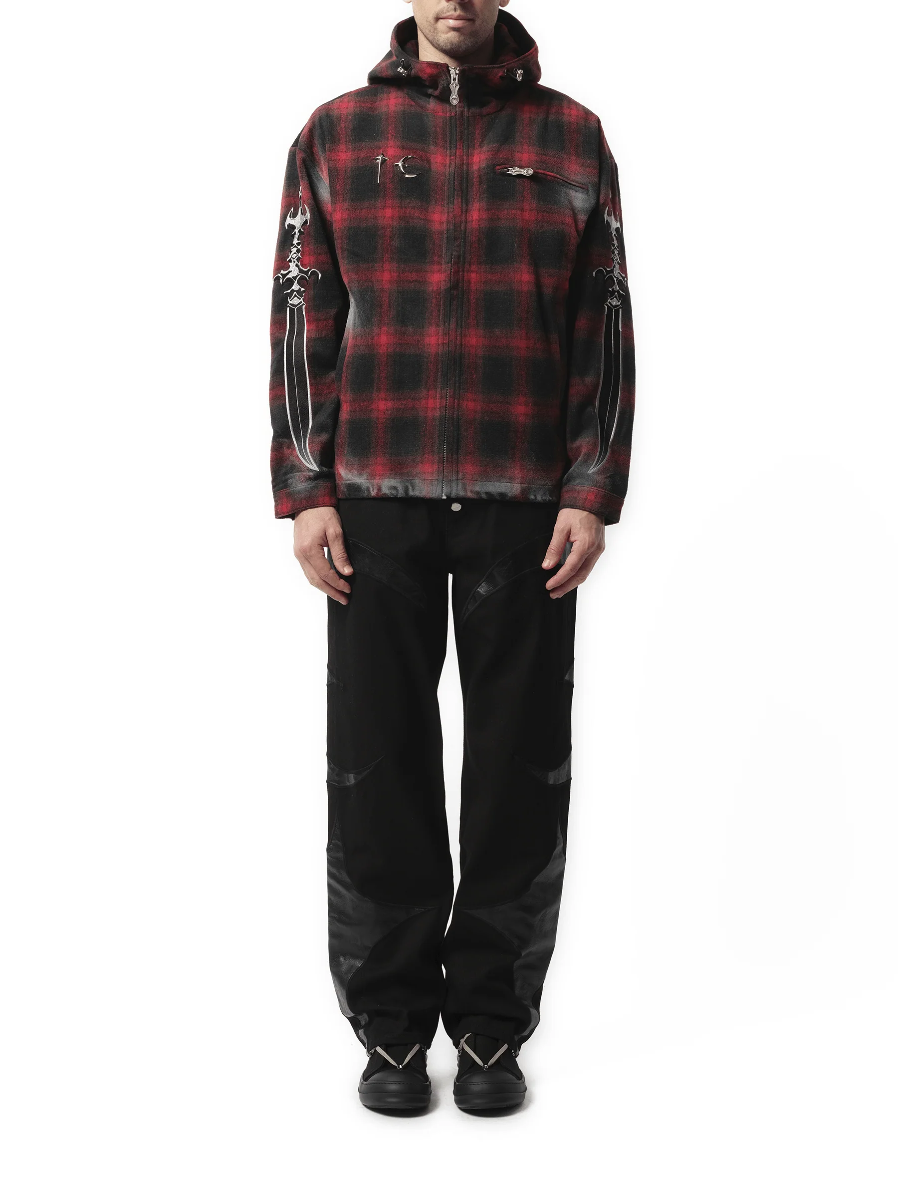 Arab Sword Flannel Zip-up Jacket in Red - Image 4