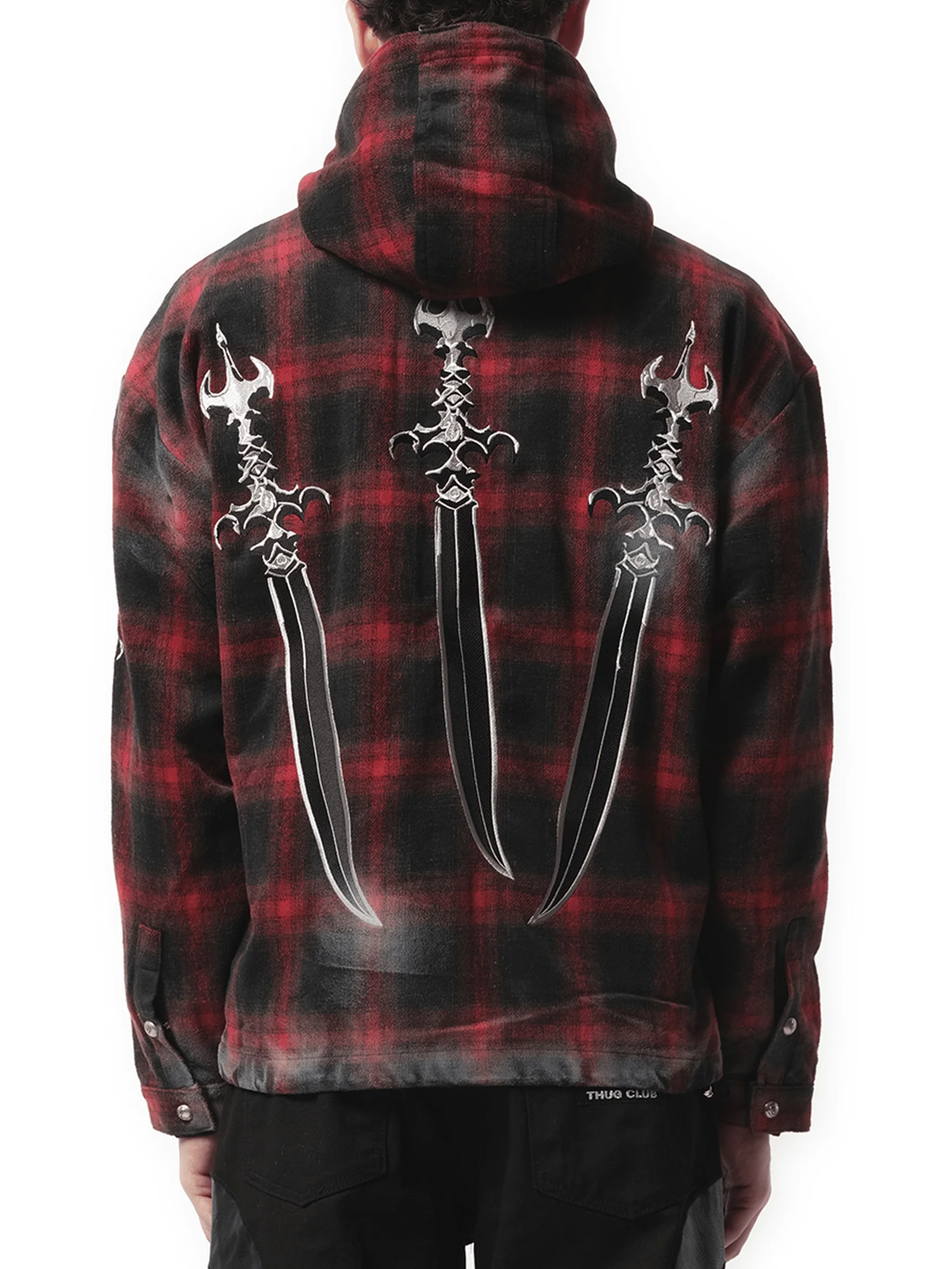 Arab Sword Flannel Zip-up Jacket in Red - Image 6