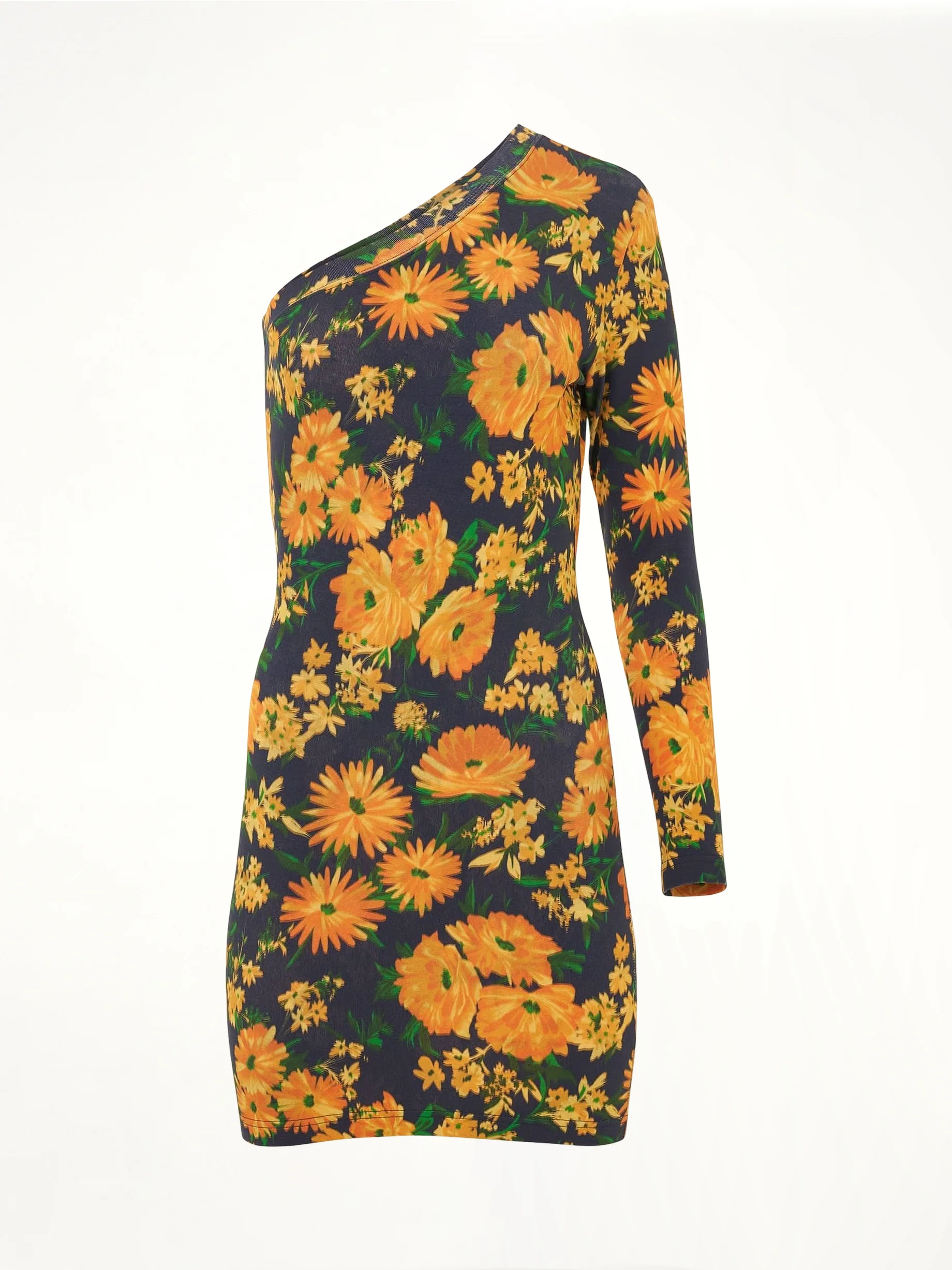 Asymmetric Mini Dress in Yellow/Navy - Image 4