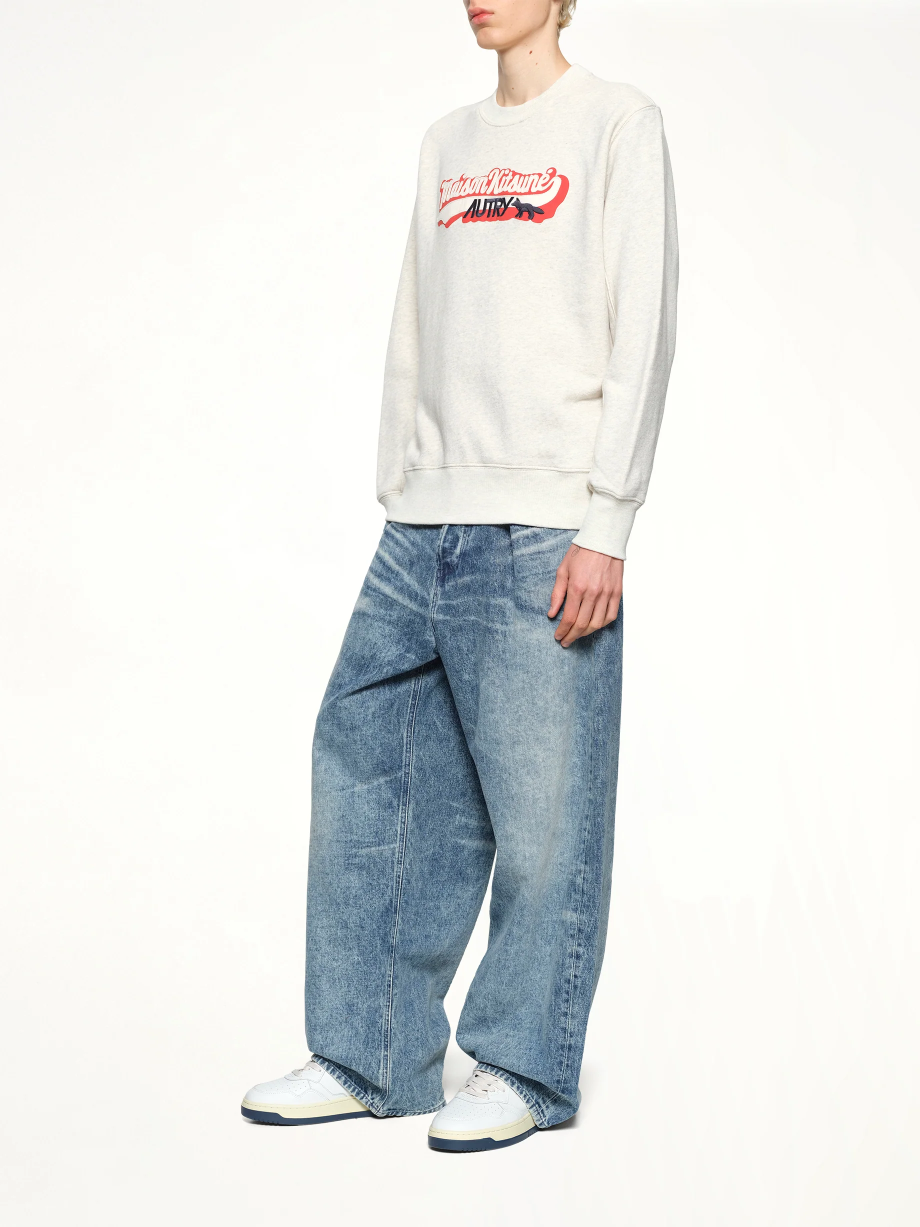 Autry x Maison Kitsune Sweatshirt in Grey Melange - Image 4