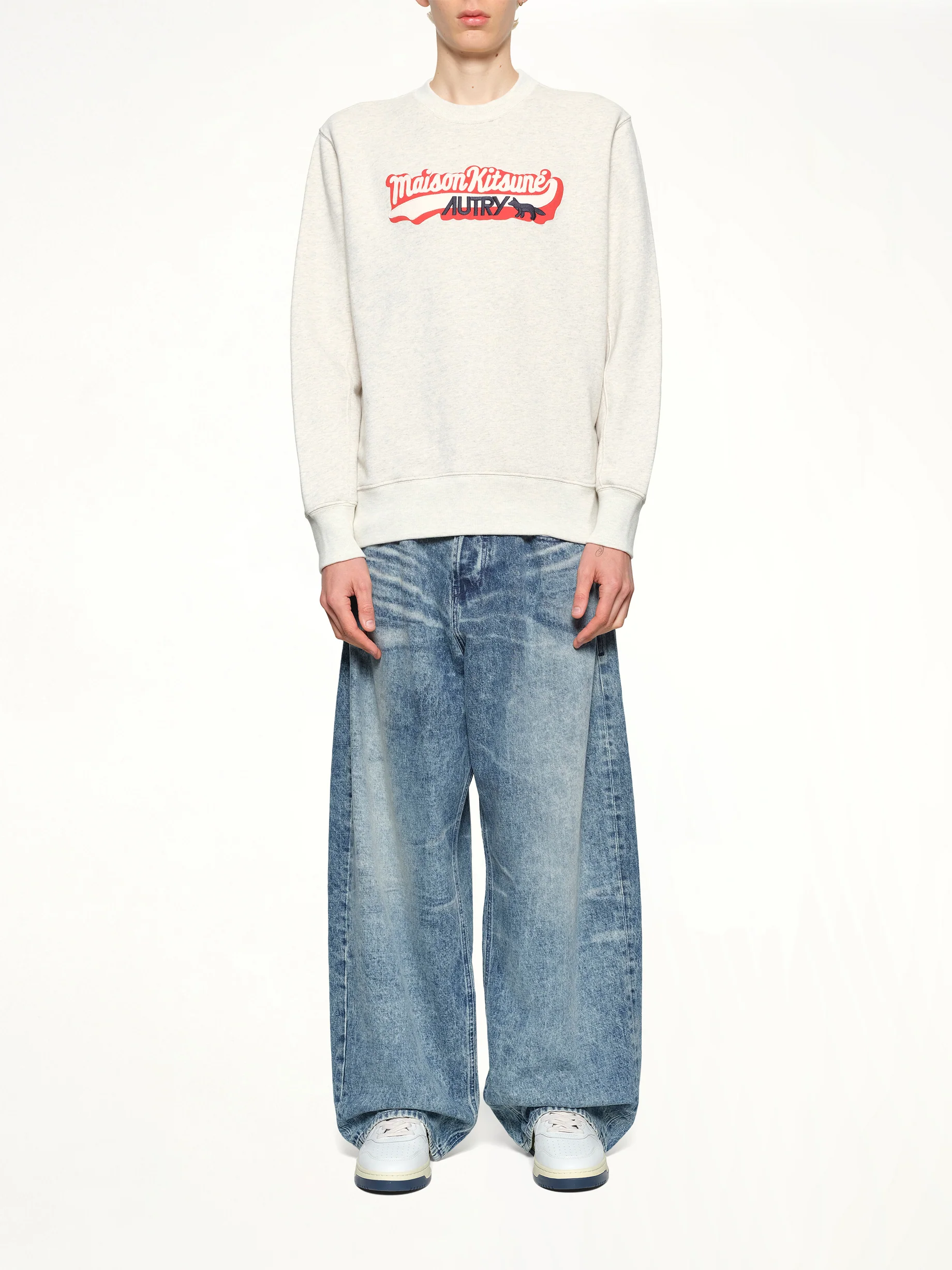 Autry x Maison Kitsune Sweatshirt in Grey Melange - Image 7