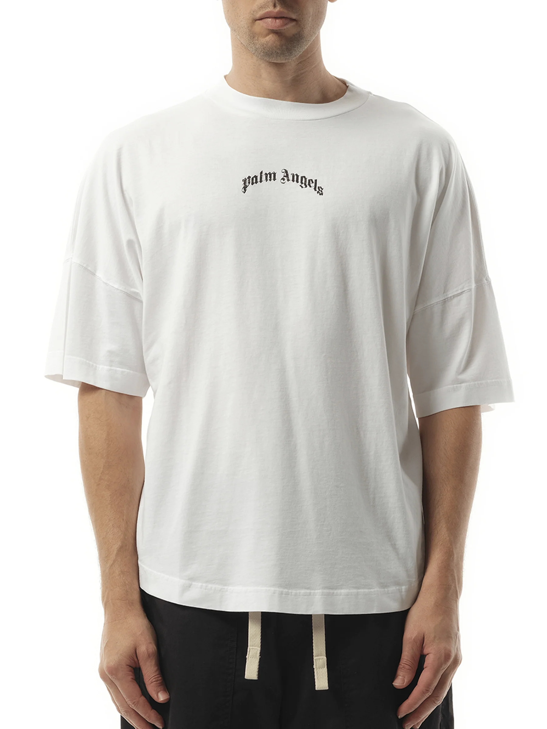 Back Curved Logo Over T-Shirt in Off White/Black