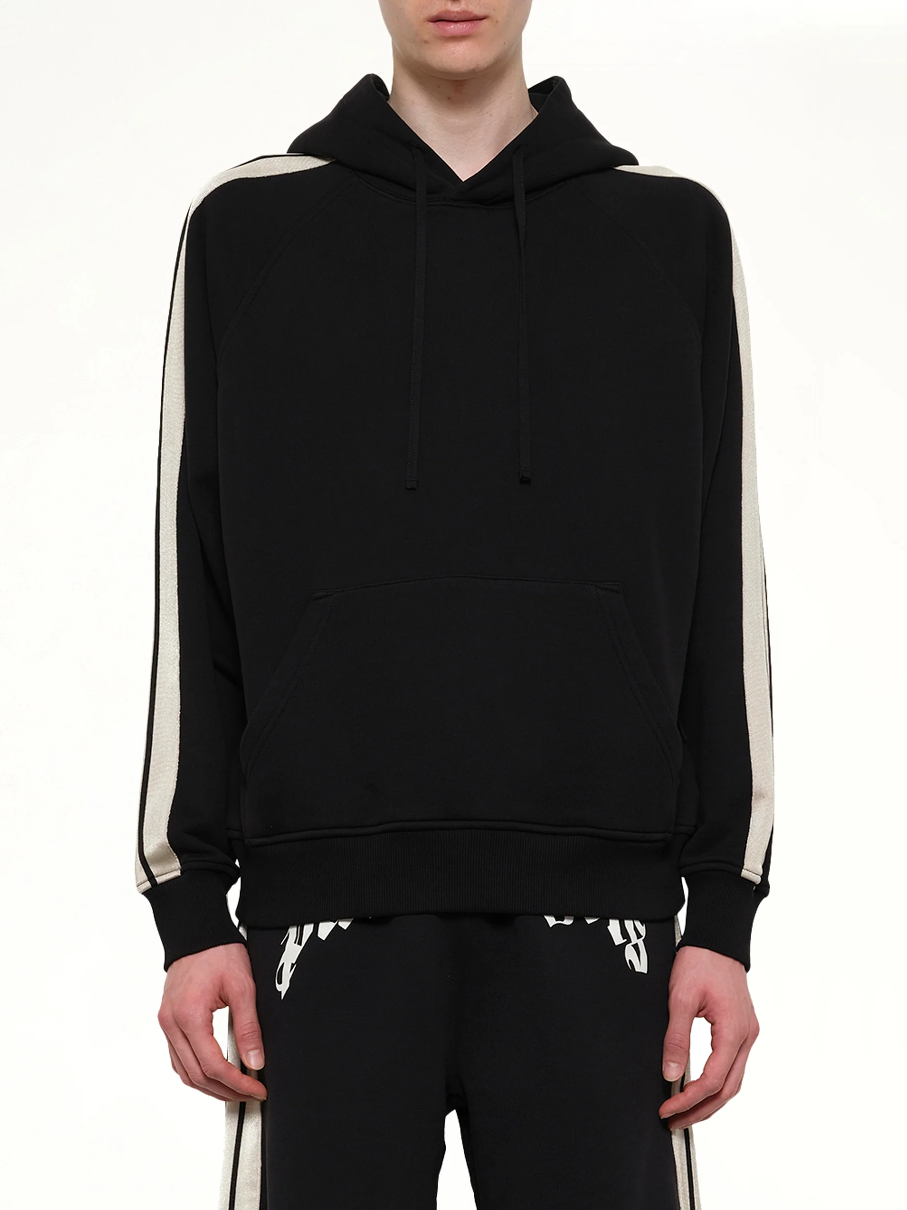 Back Curved Logo Track Hoodie in Black/Off White