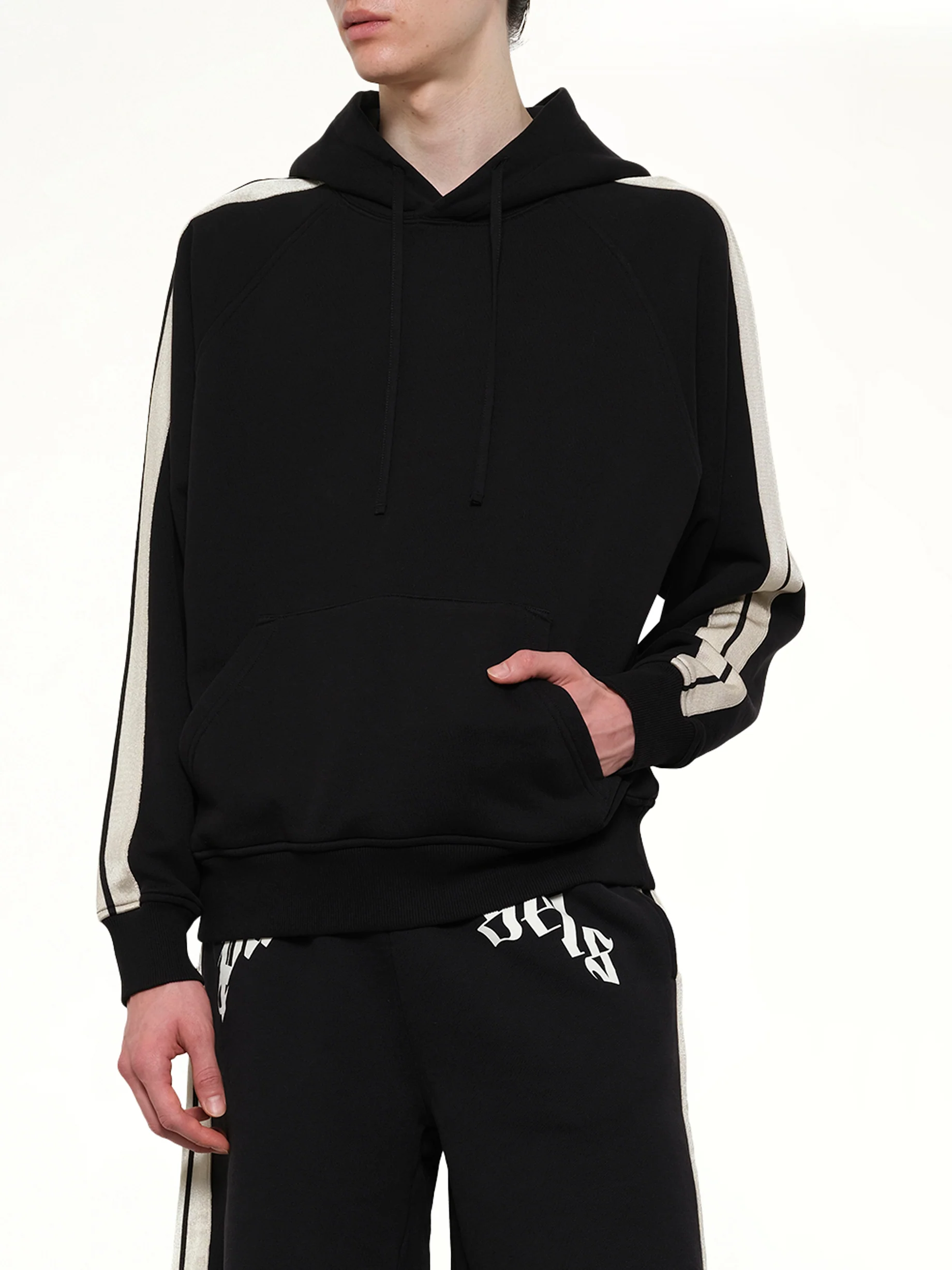 Back Curved Logo Track Hoodie in Black/Off White - Image 6