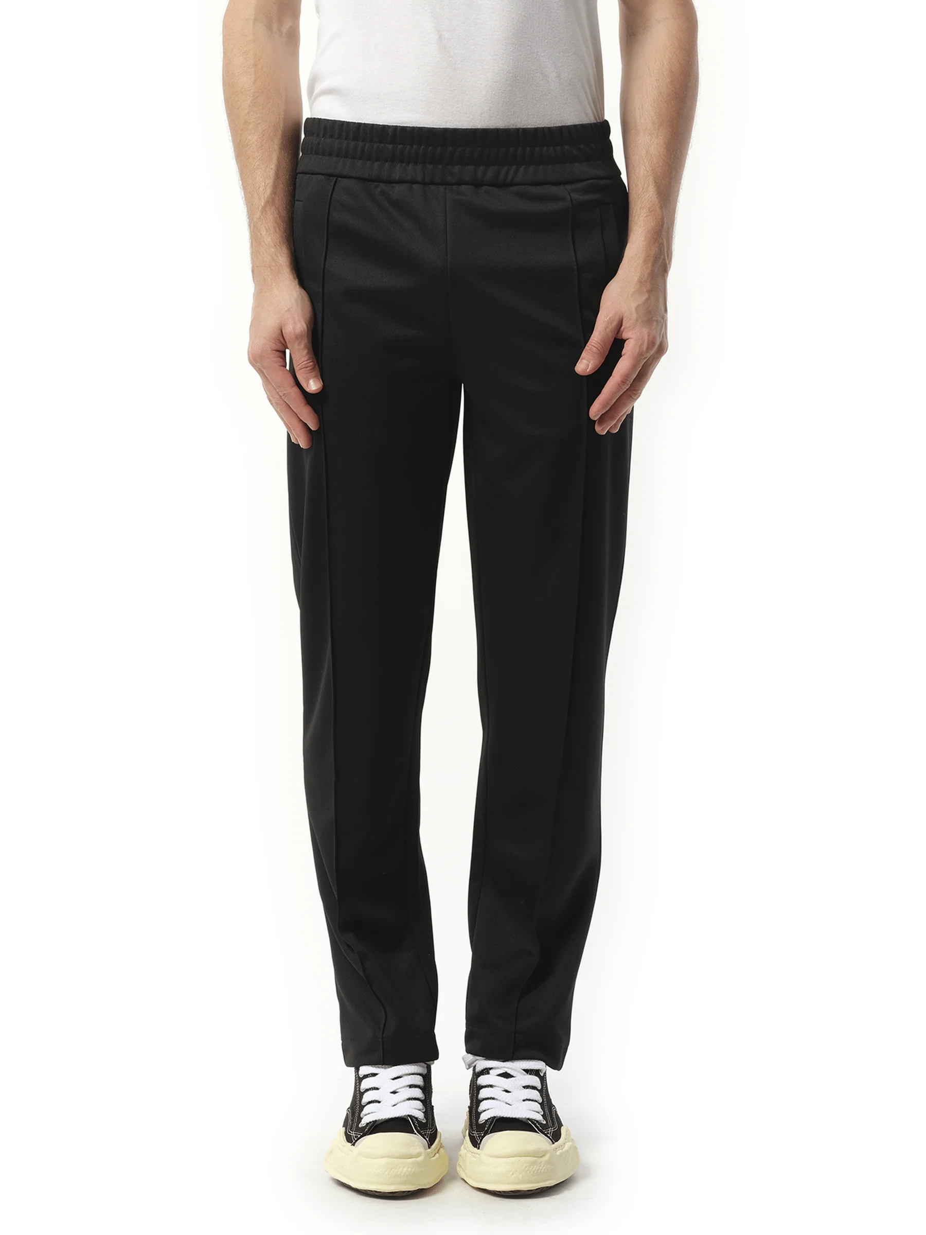 Back Curved Logo Track Pants in Black/Off White