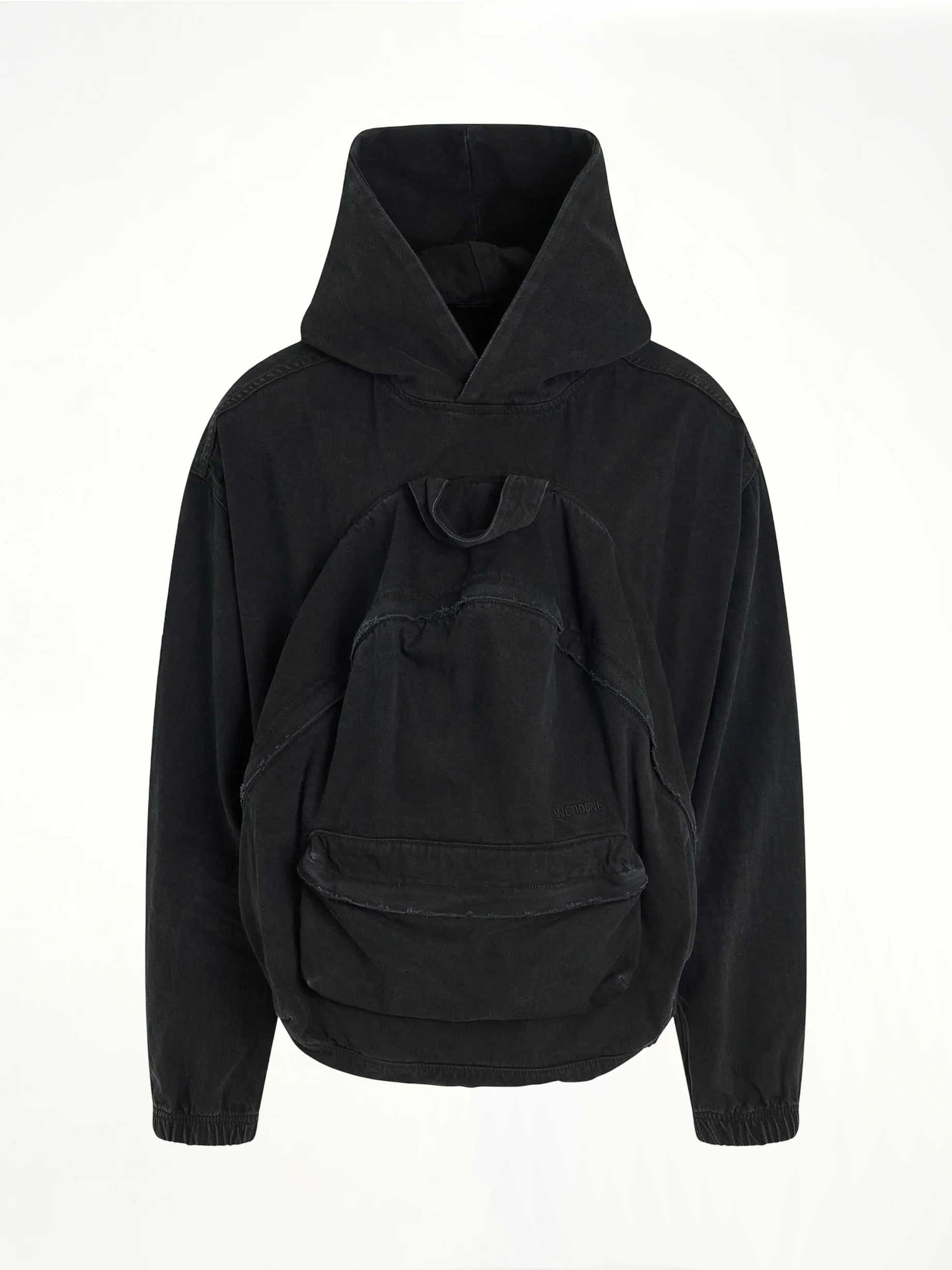 Bag Shaped Craft Denim Hoodie in Black