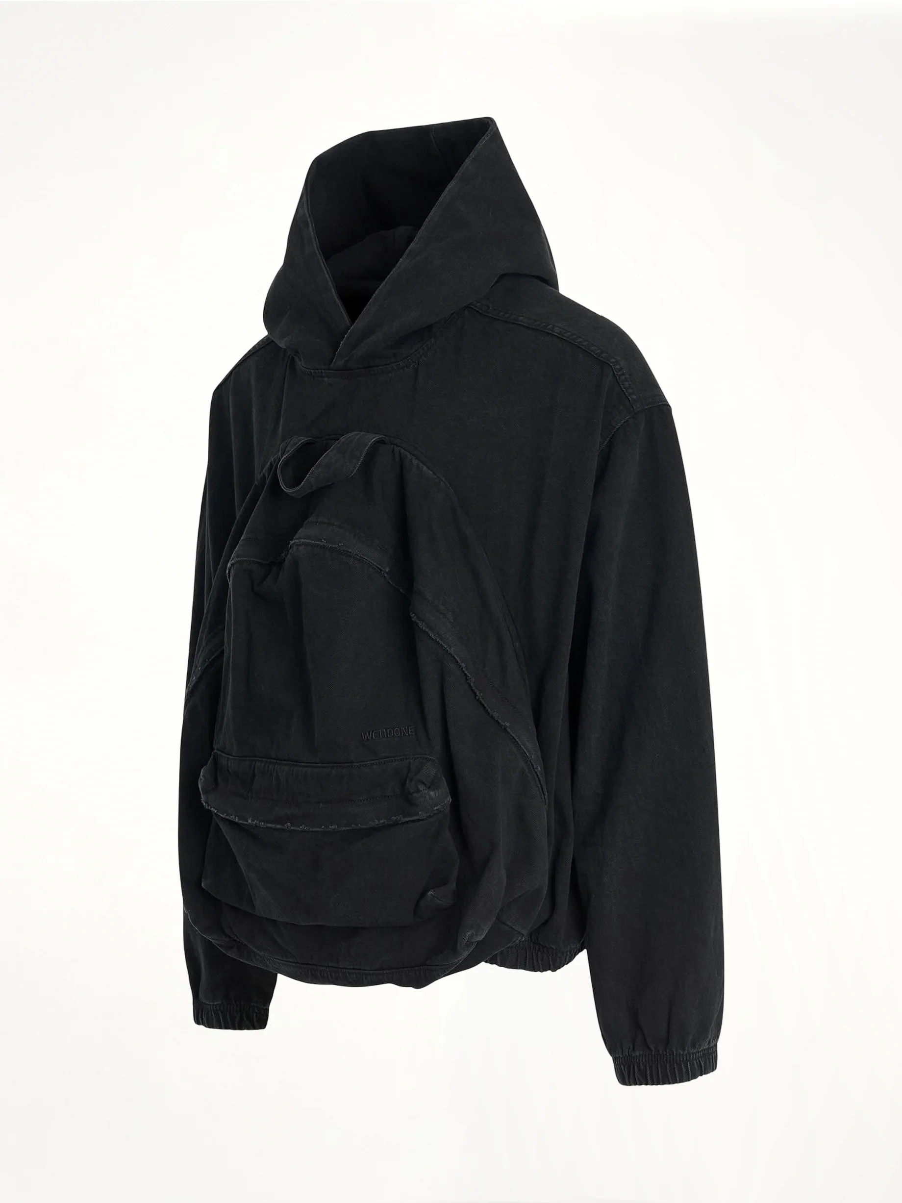 Bag Shaped Craft Denim Hoodie in Black - Image 2