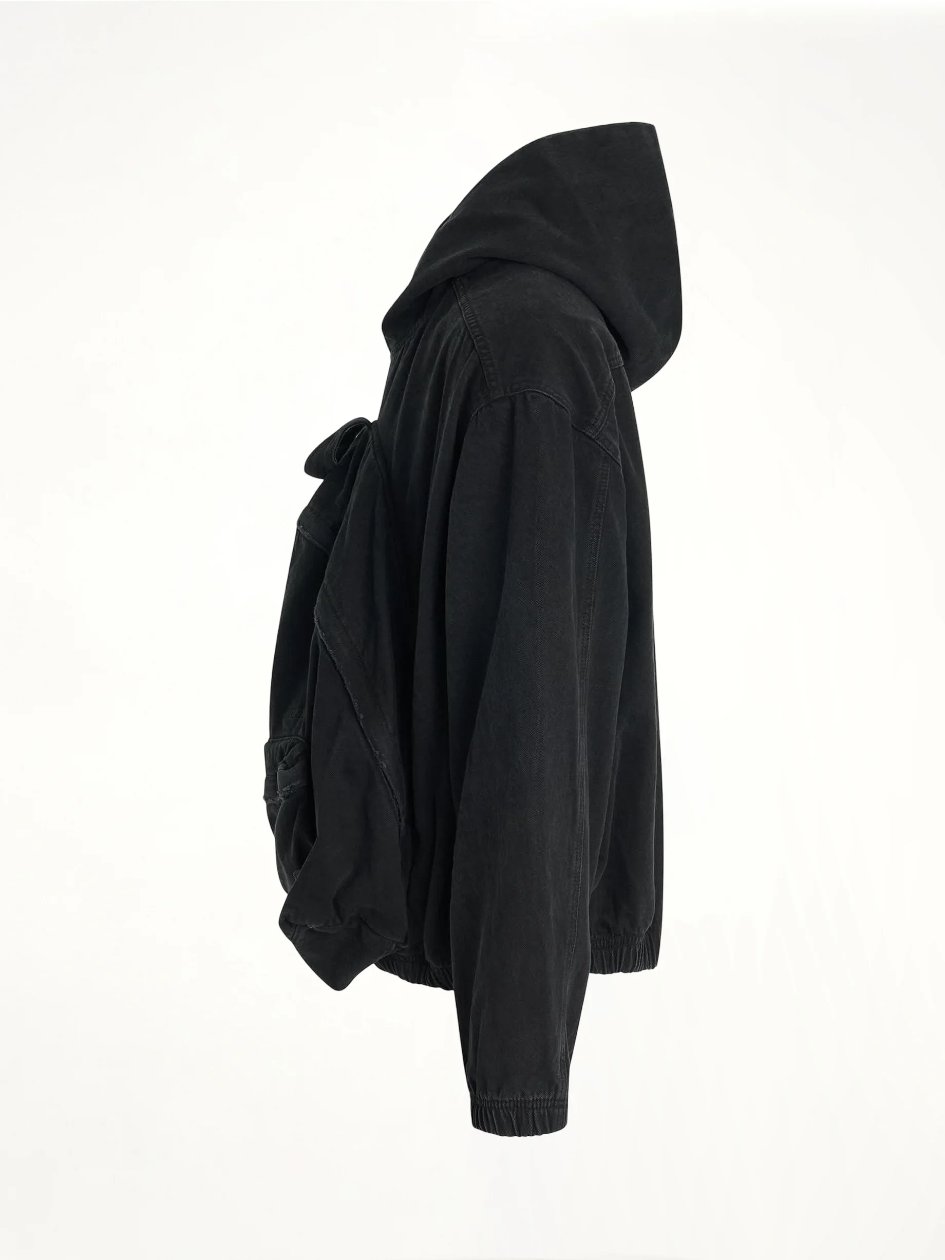 Bag Shaped Craft Denim Hoodie in Black - Image 3