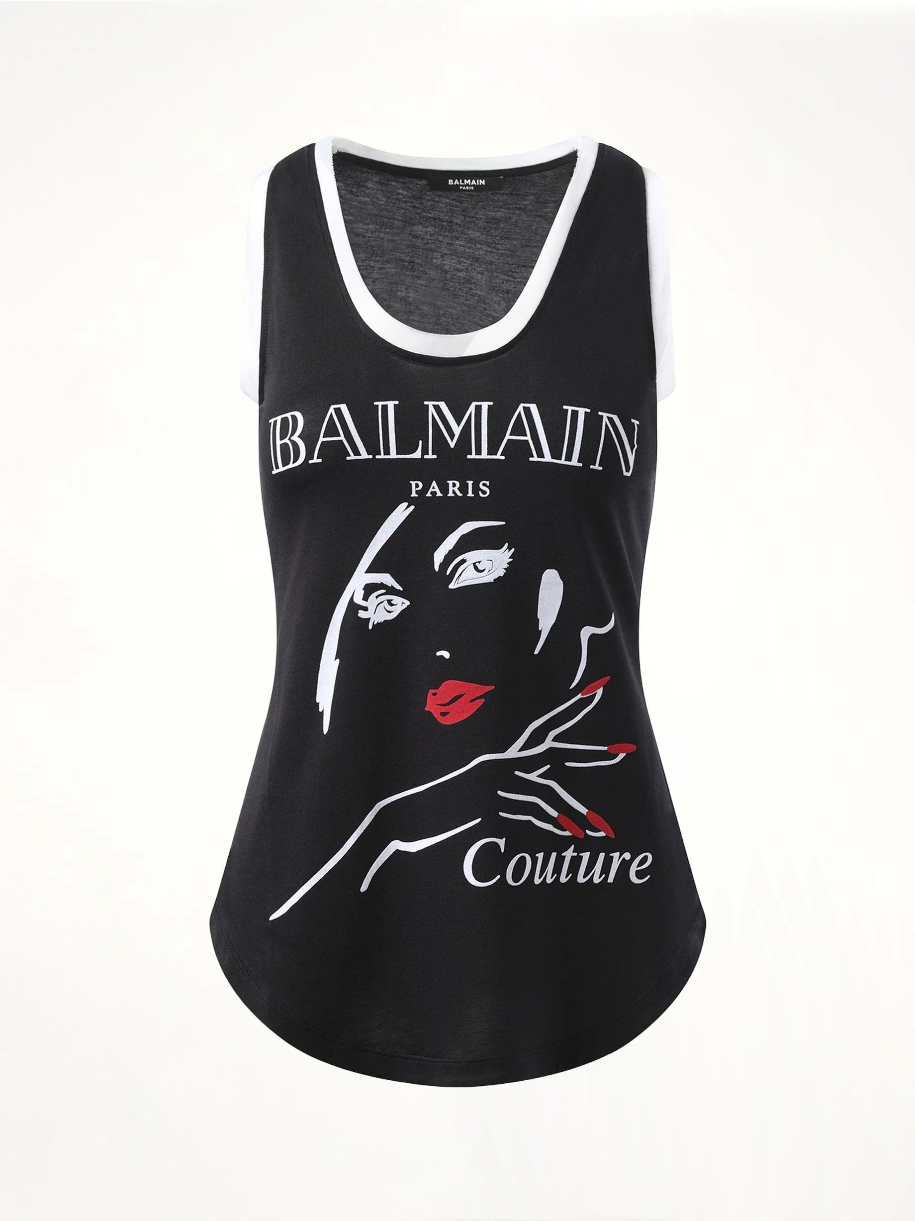Balmain Beauty Print Jersey & Muslin Top in Black - Image 2
