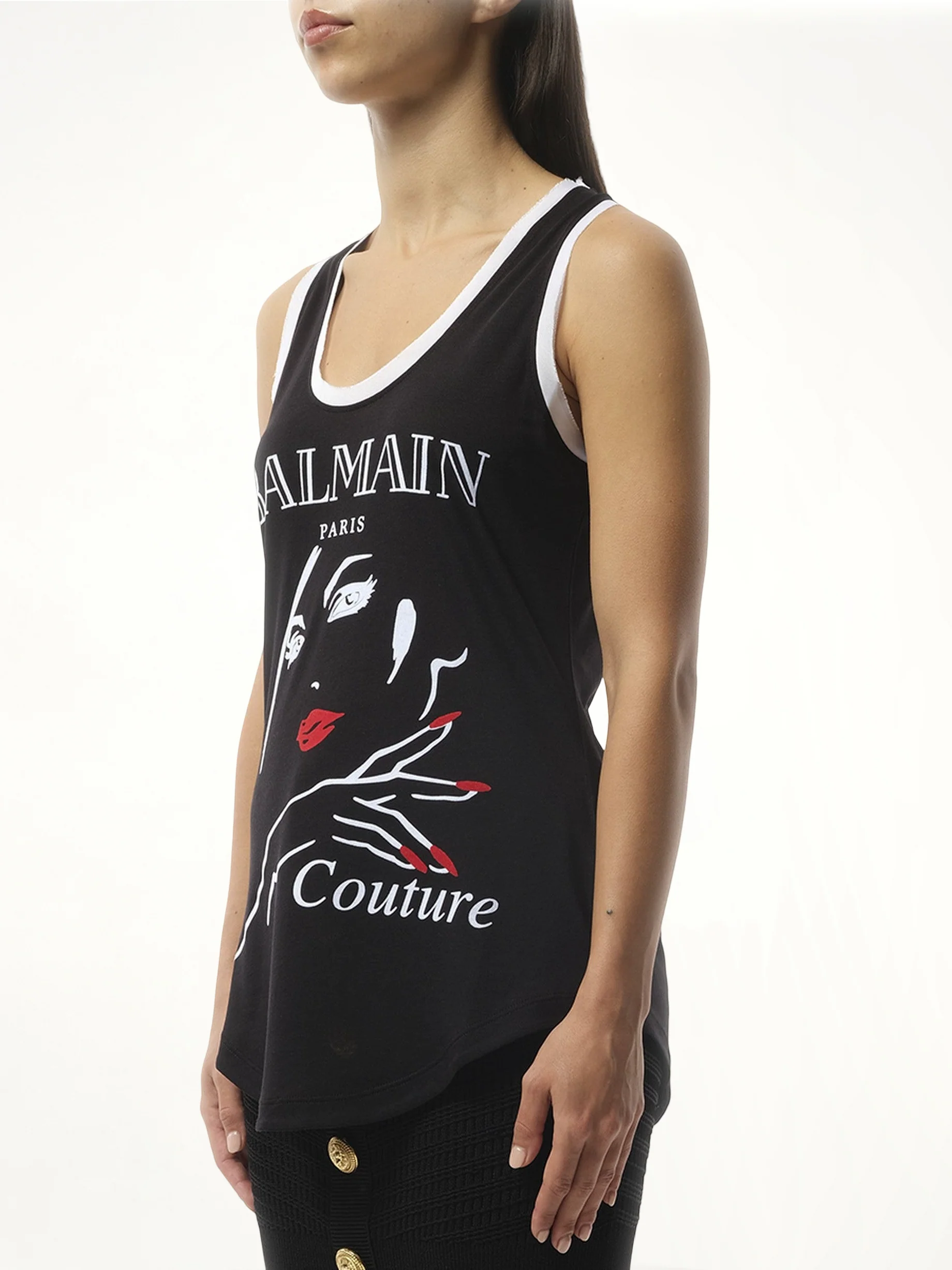 Balmain Beauty Print Jersey & Muslin Top in Black - Image 5