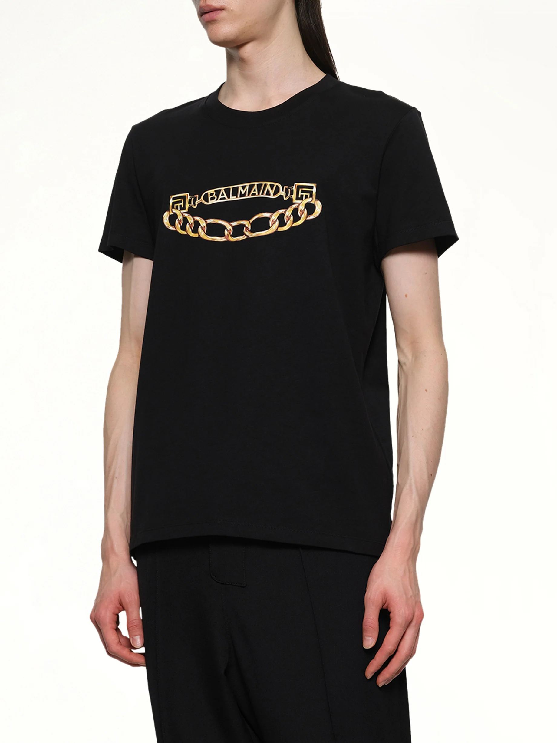 Balmain Chain Logo T-Shirt in Black/Gold - Image 6