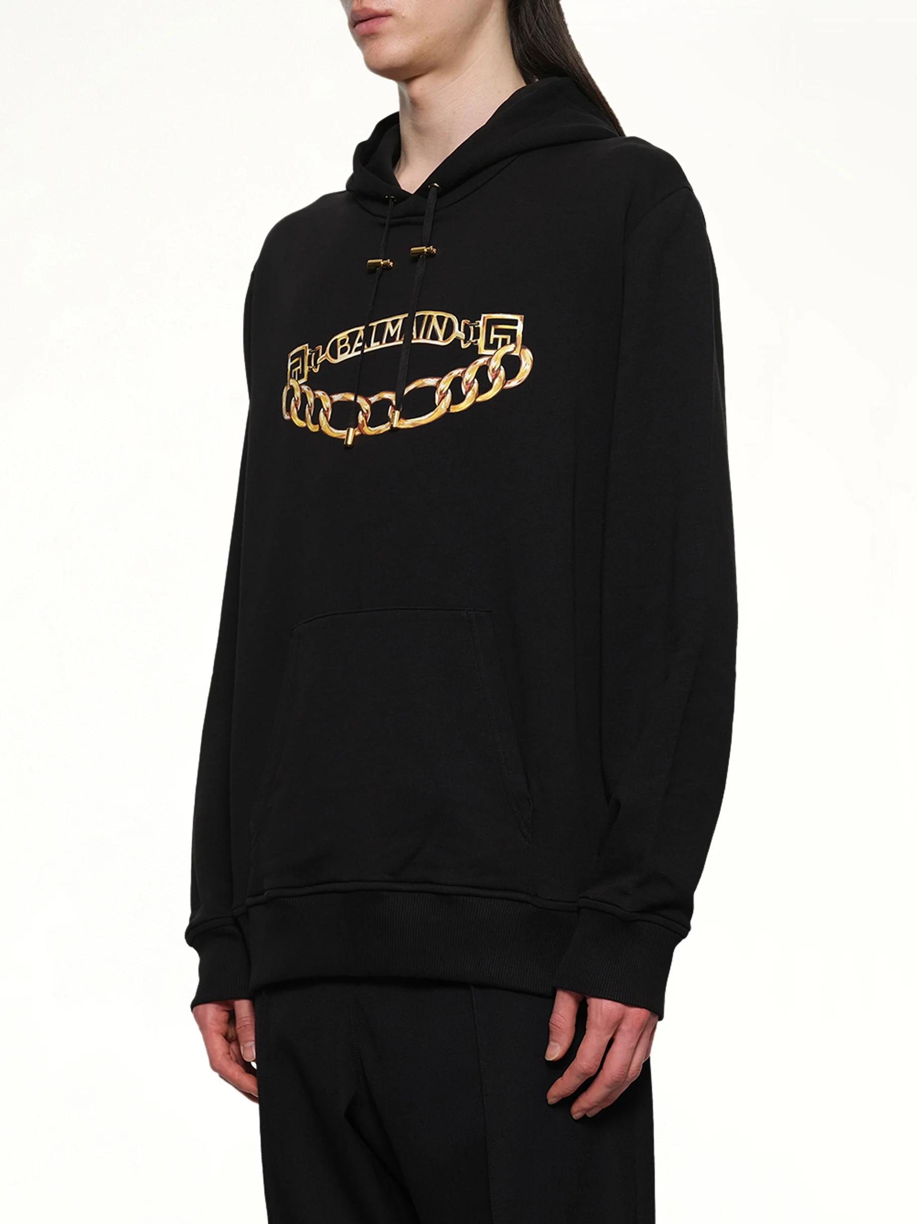 Balmain Chian Logo Hoodie in Black/Gold - Image 3