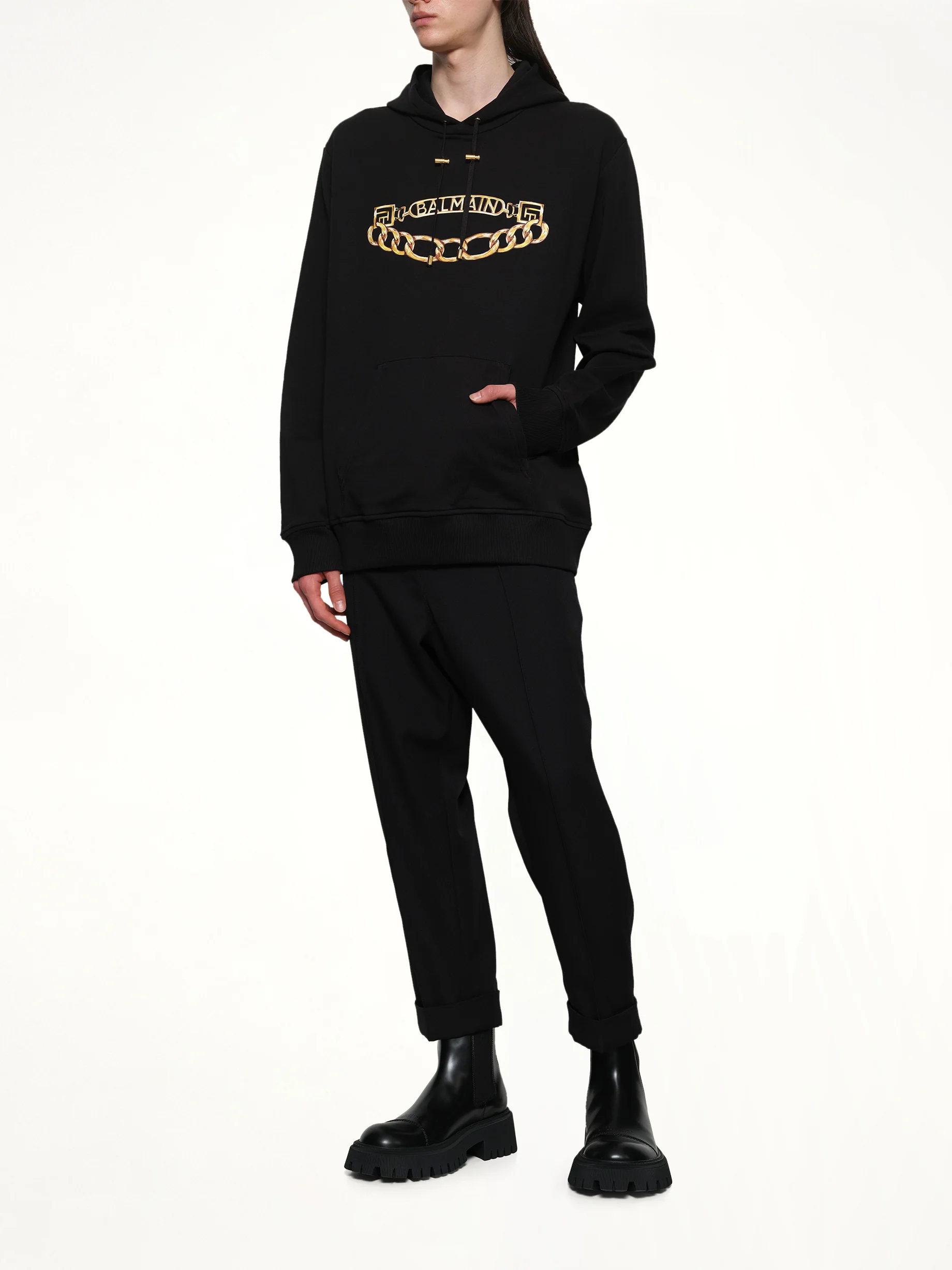 Balmain Chian Logo Hoodie in Black/Gold - Image 4