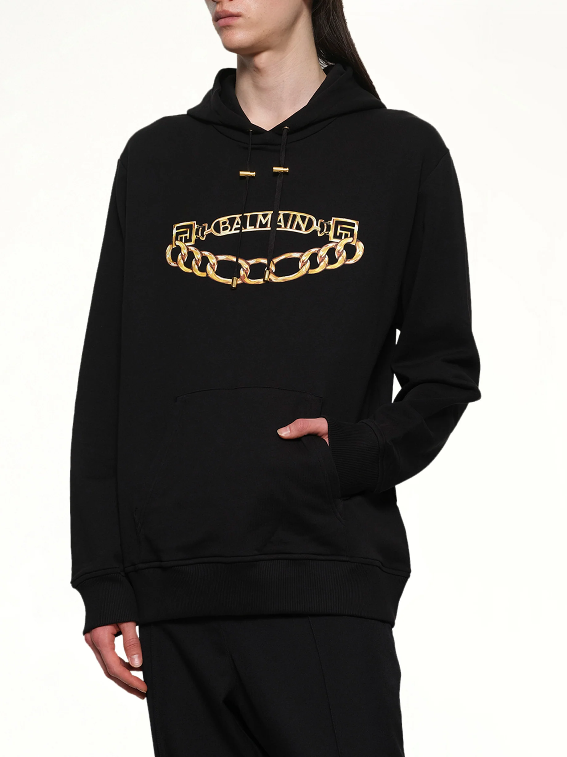 Balmain Chian Logo Hoodie in Black/Gold - Image 6