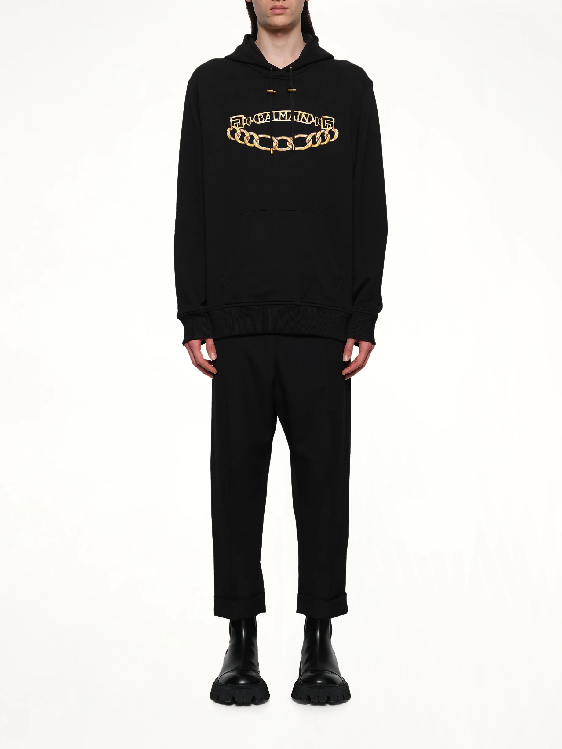 Balmain Chian Logo Hoodie in Black/Gold - Image 7