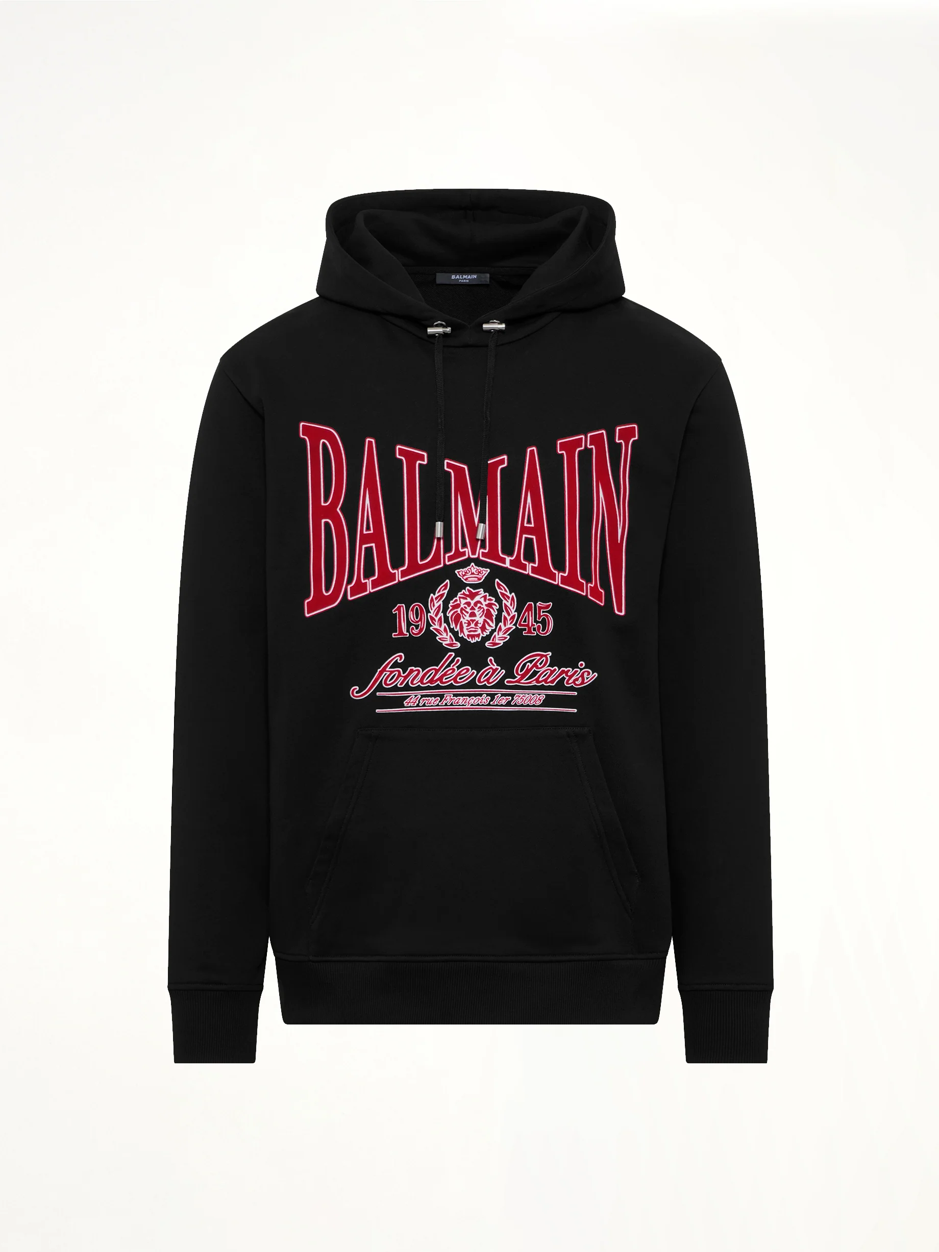 Balmain College Flock Hoodie in Black/Red - Image 2