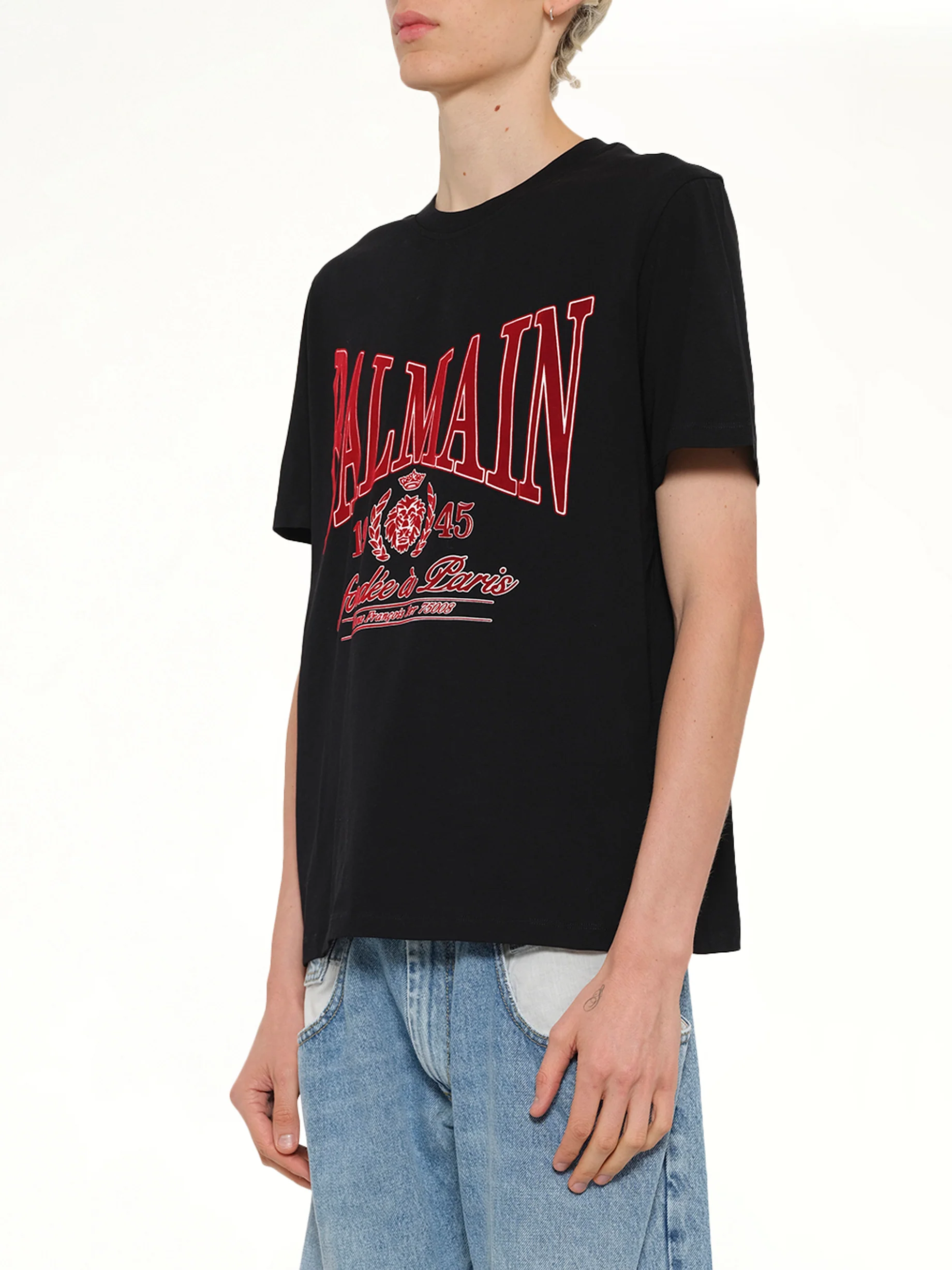 Balmain College Flock T-Shirt in Black - Image 3