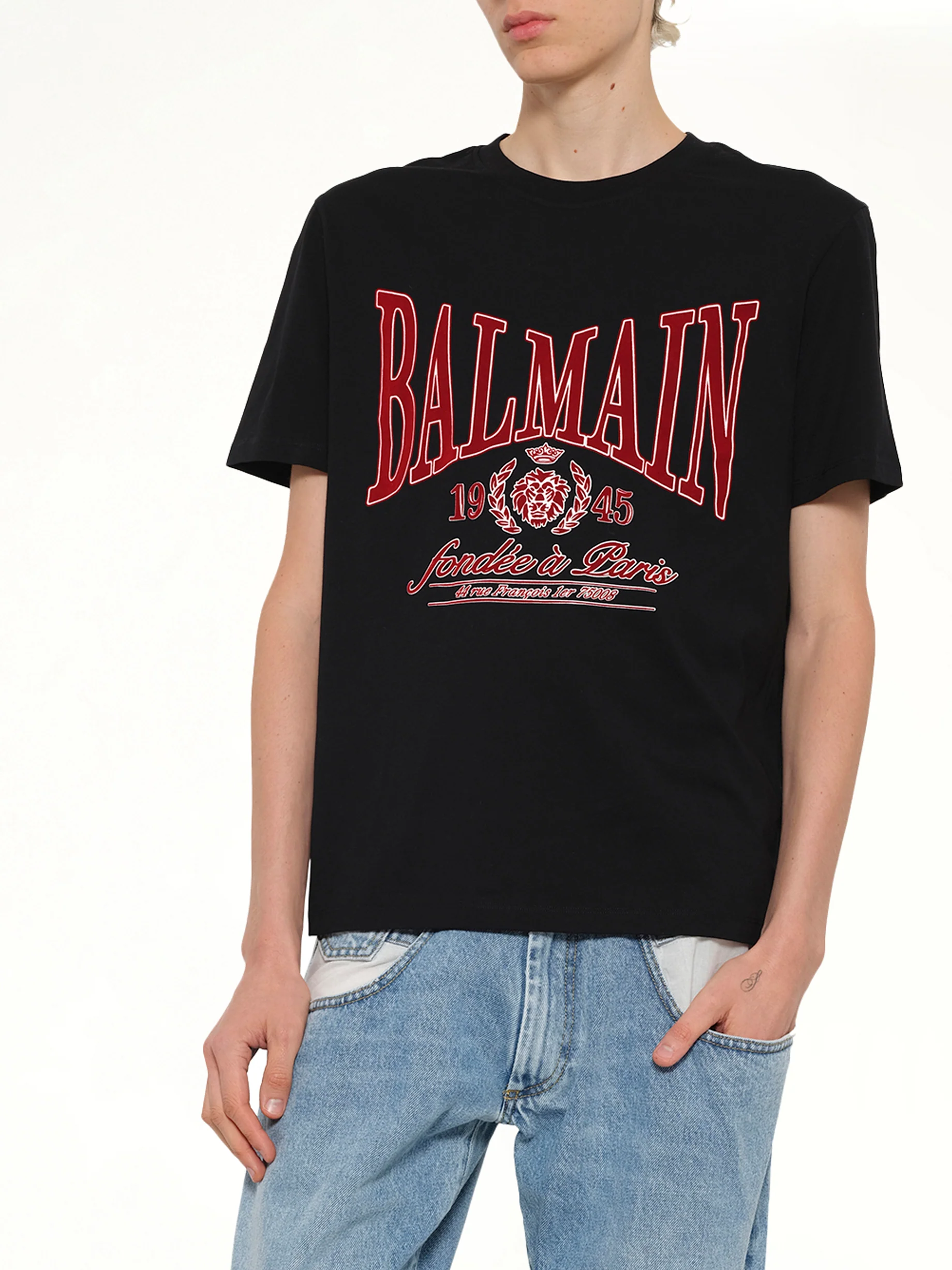 Balmain College Flock T-Shirt in Black - Image 6