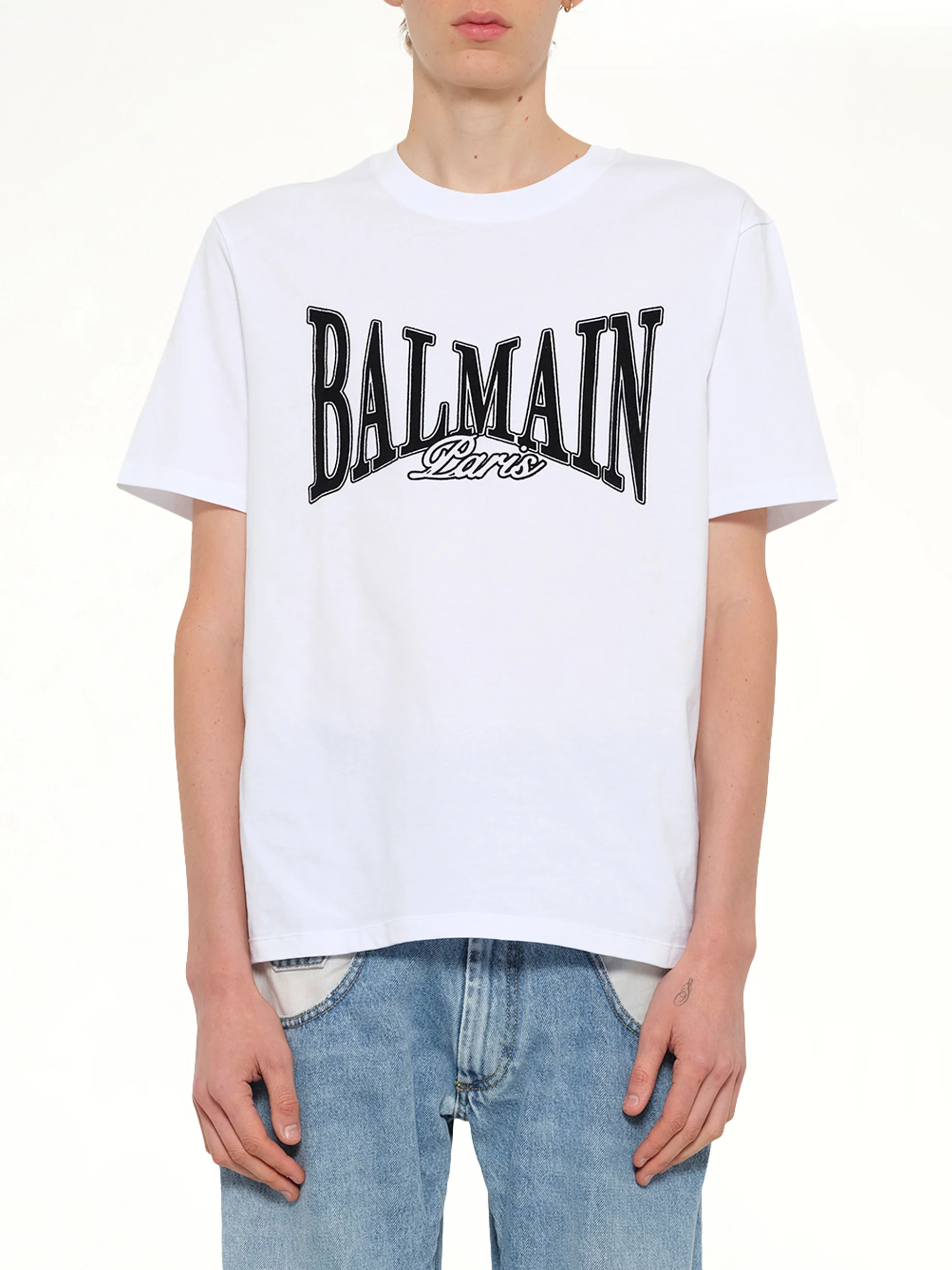 Balmain College Flock T-Shirt in White/Black