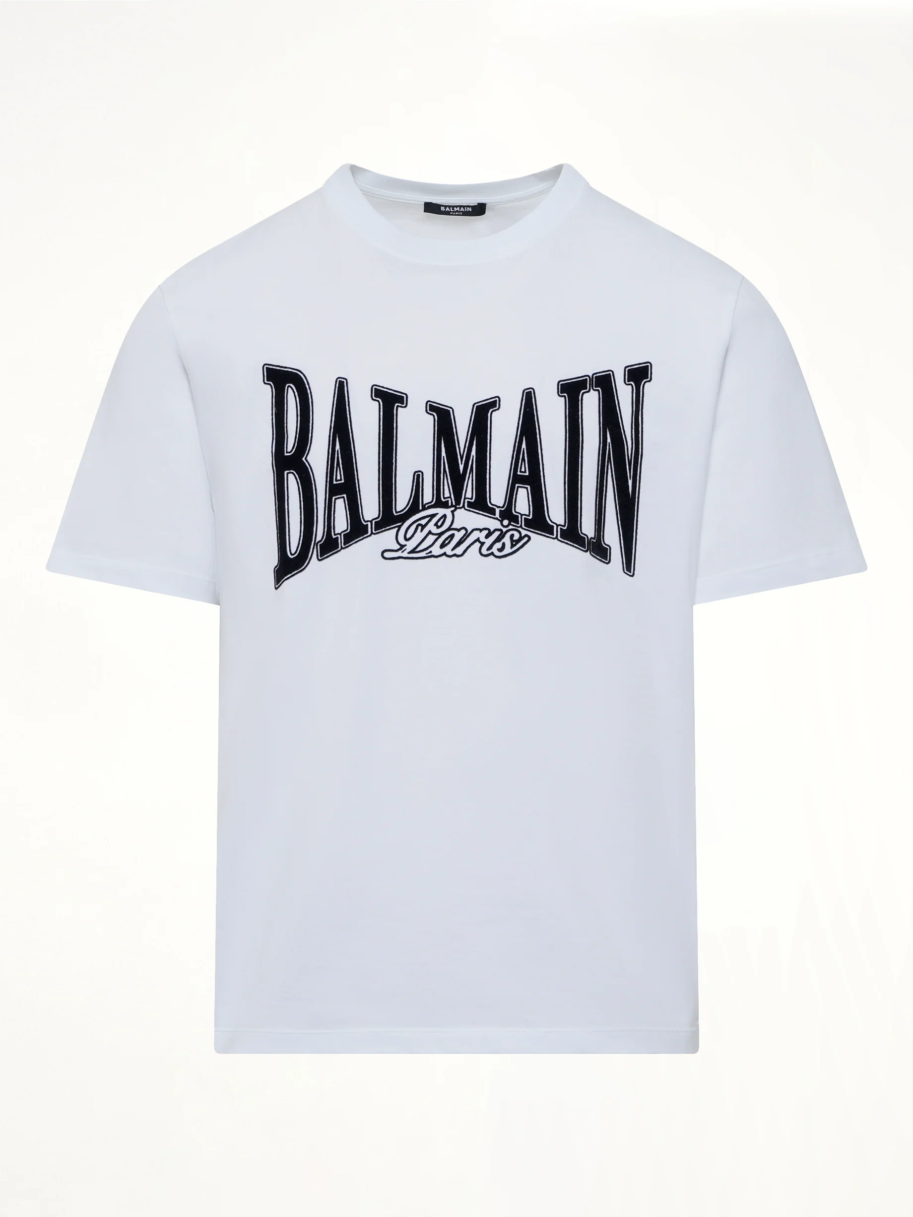 Balmain College Flock T-Shirt in White/Black - Image 2