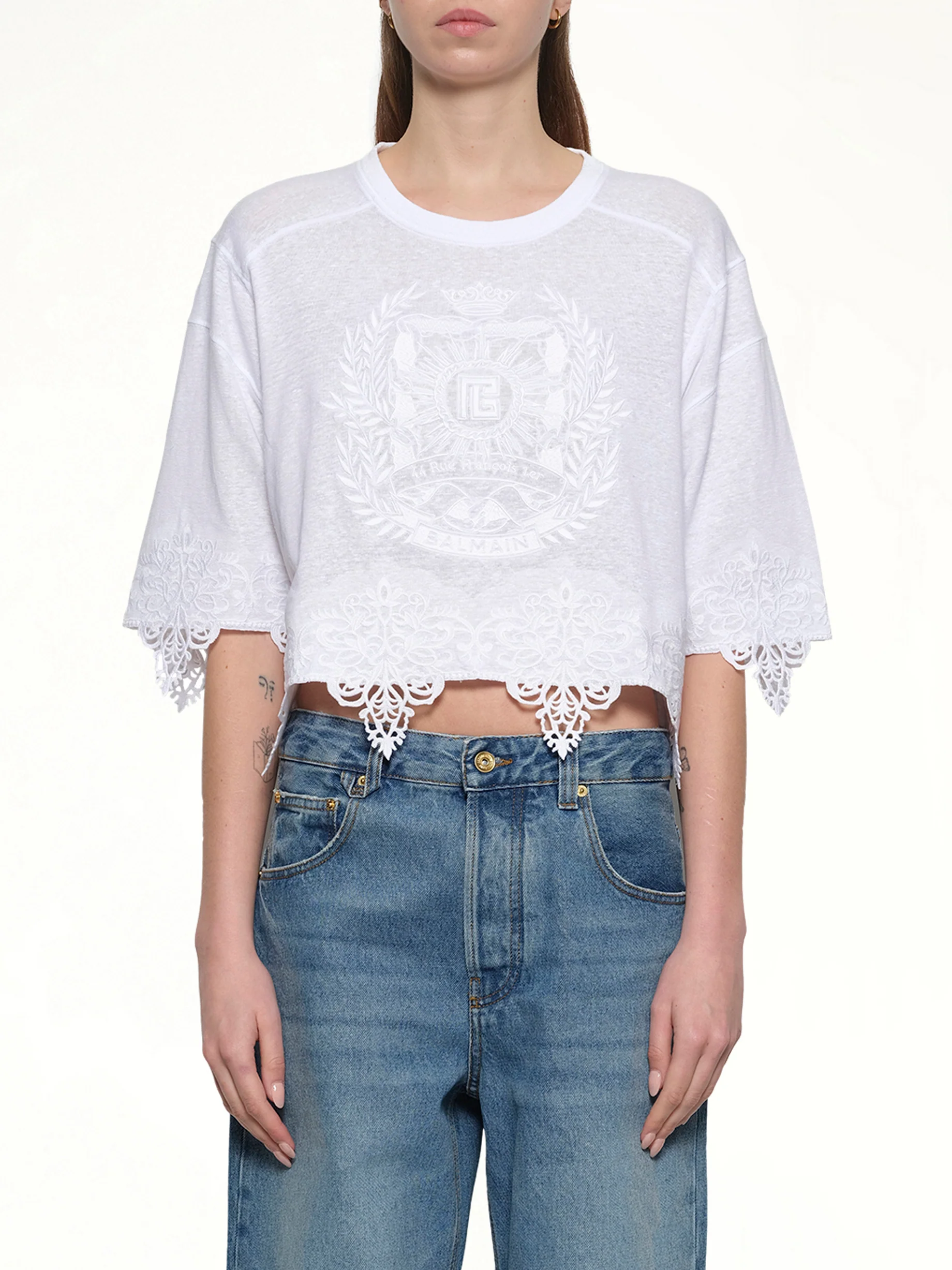 Balmain Emblem Baseball T-Shirt in White