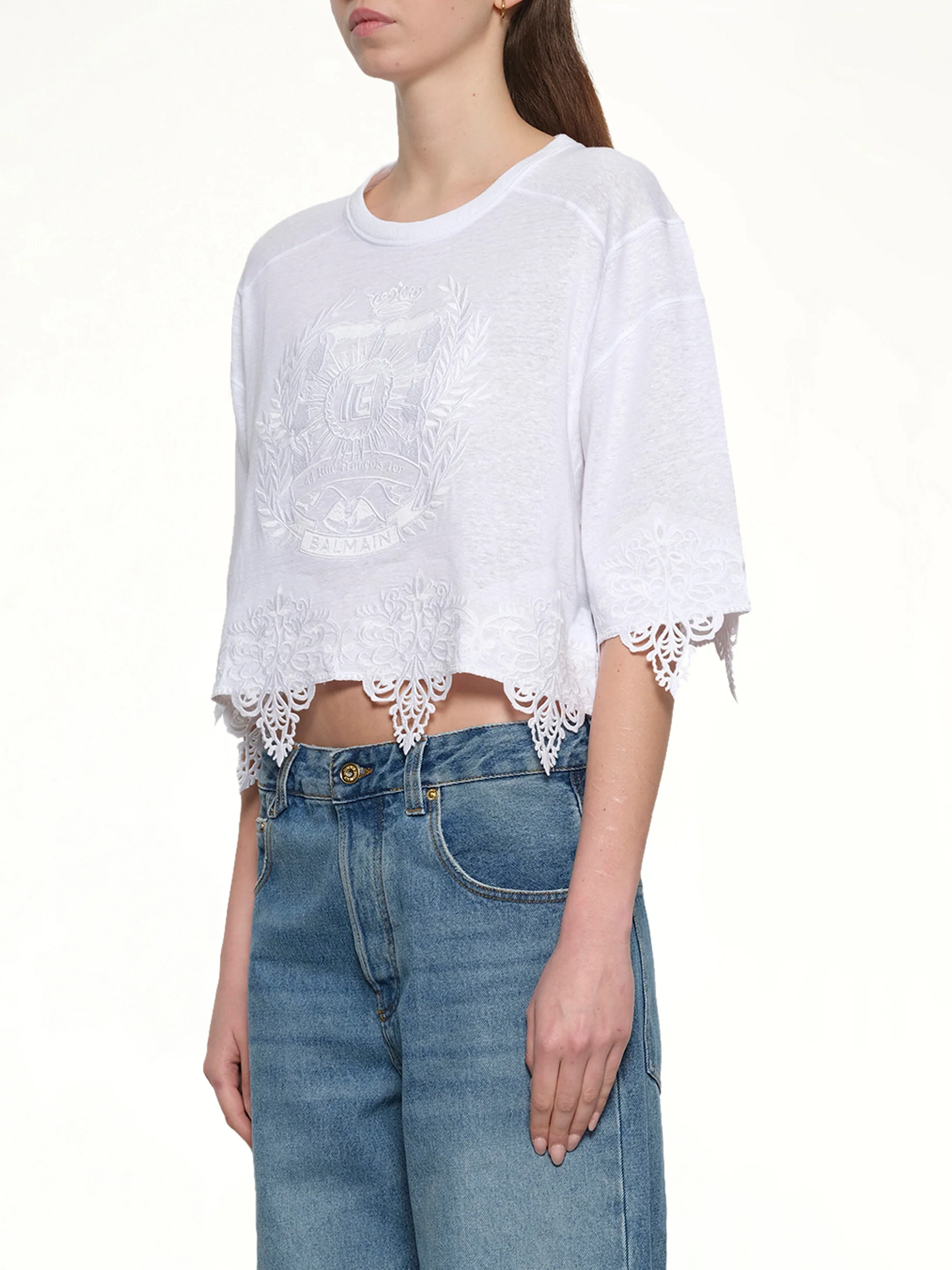 Balmain Emblem Baseball T-Shirt in White - Image 3