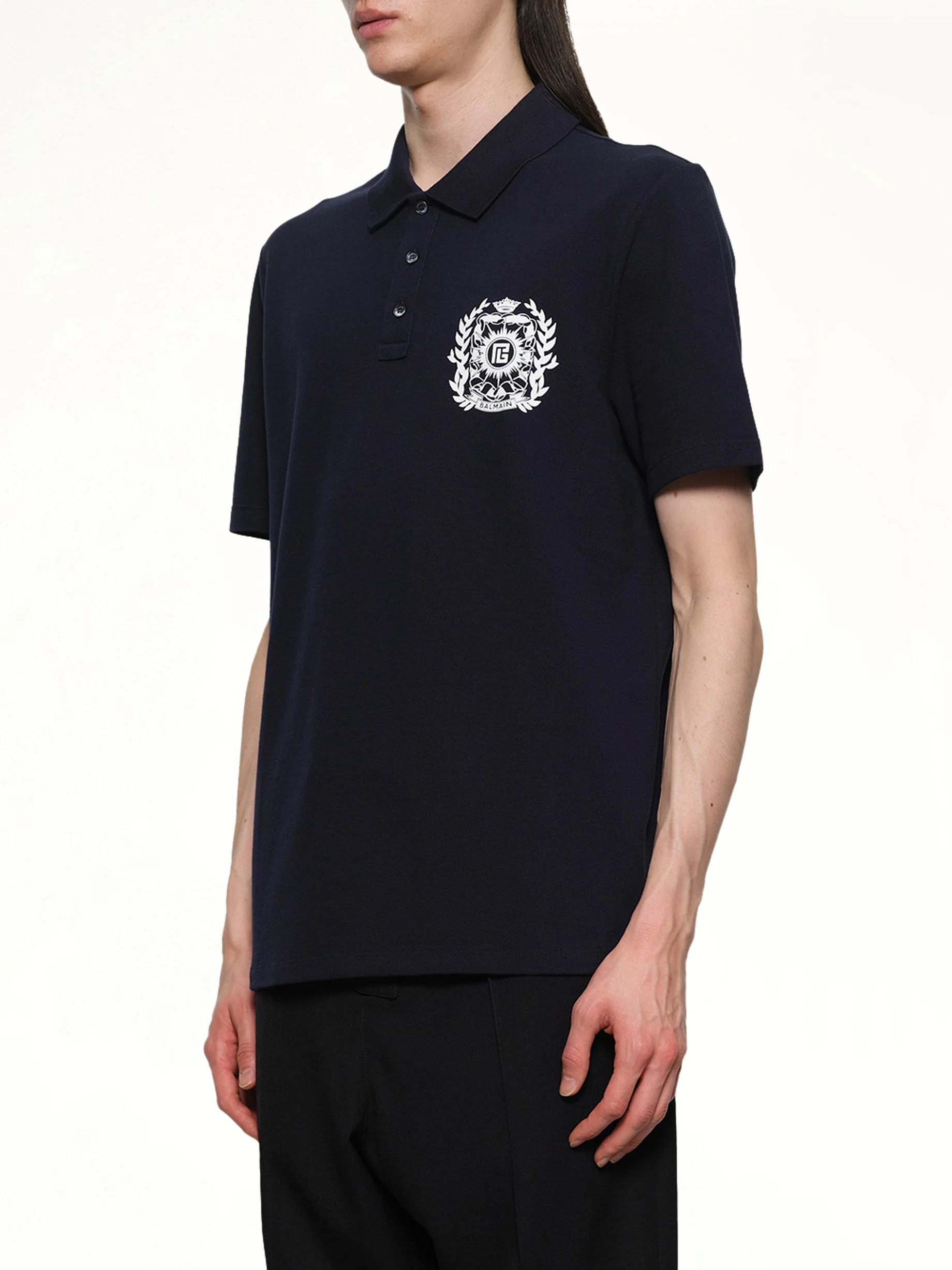Balmain Emblem Polo in Navy/White - Image 3
