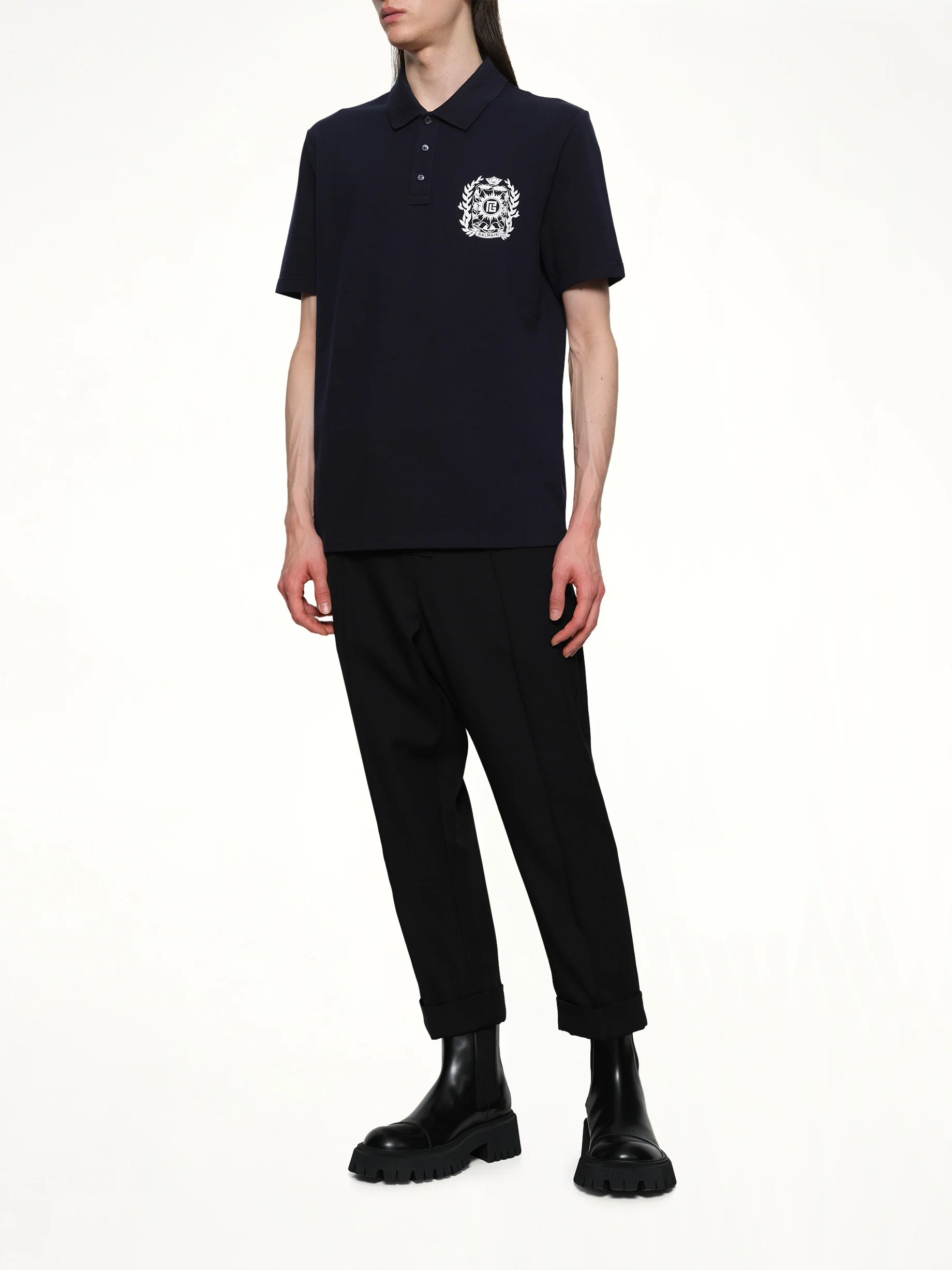 Balmain Emblem Polo in Navy/White - Image 4