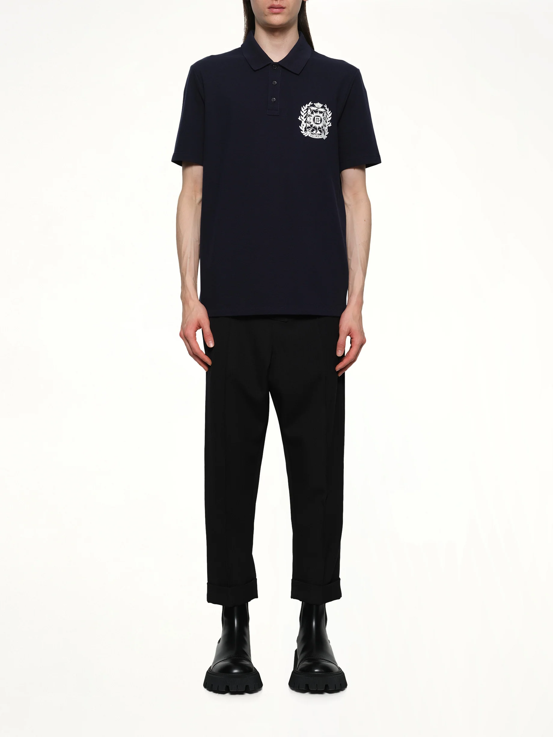 Balmain Emblem Polo in Navy/White - Image 7