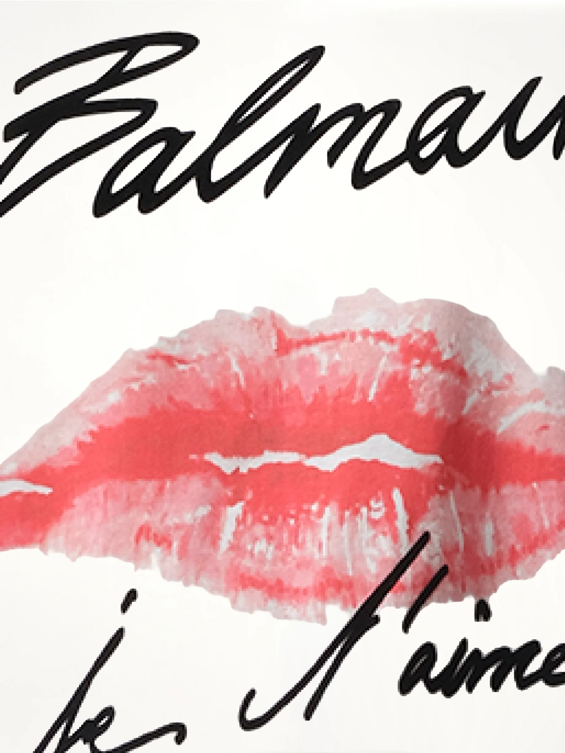 Balmain Kiss Print T-Shirt in White/Black/Red - Image 3