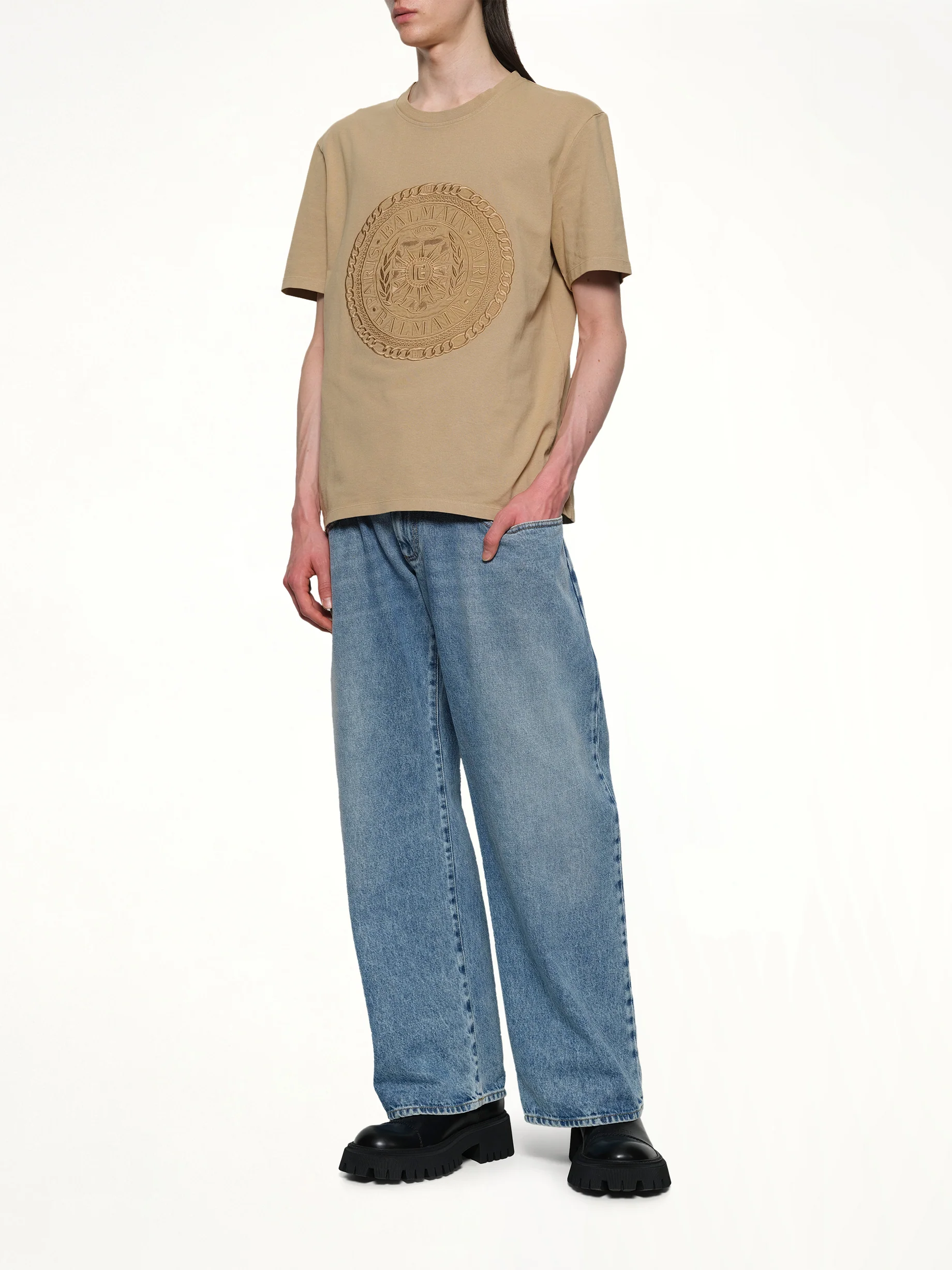 Balmain Medal T-Shirt in Camel - Image 4