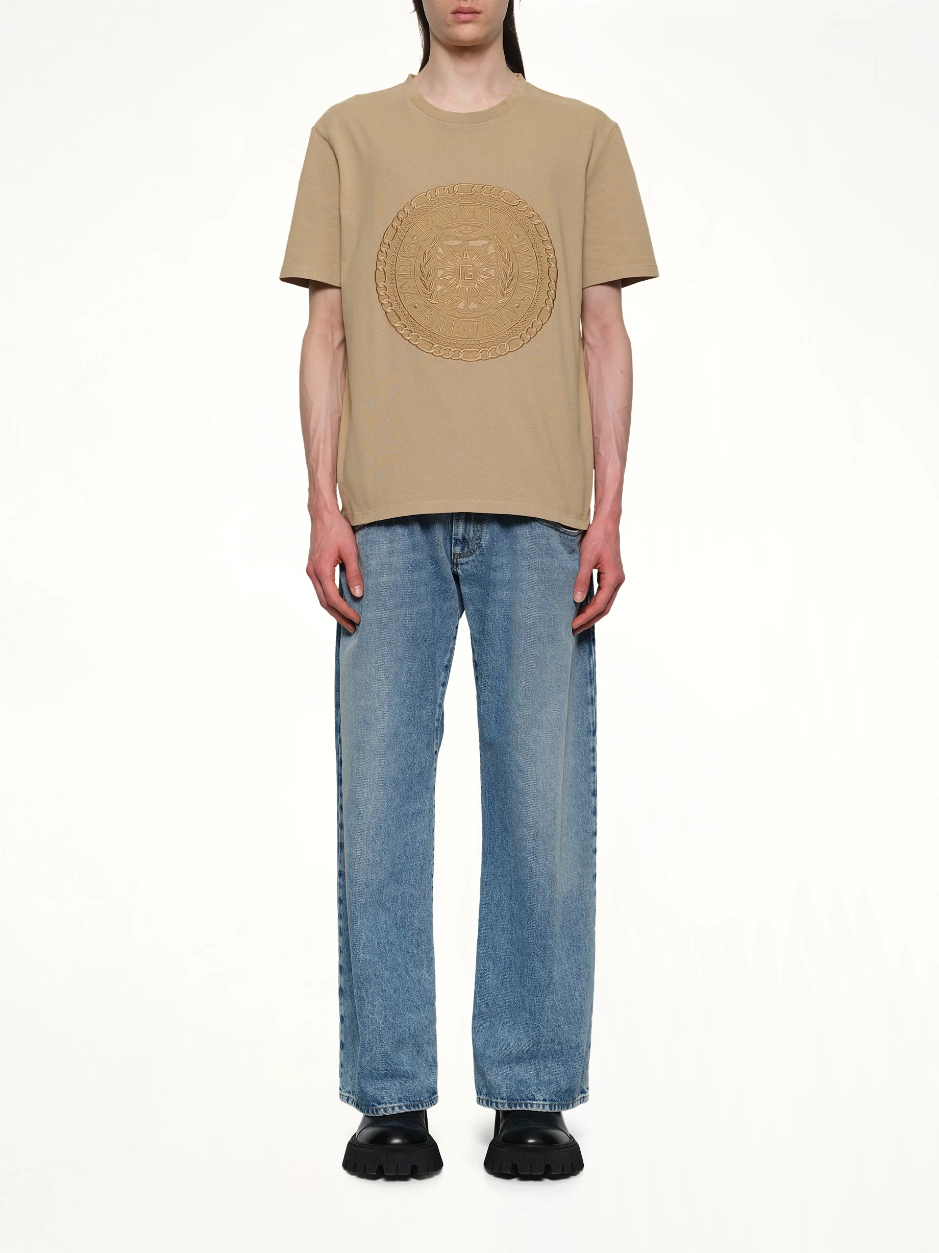 Balmain Medal T-Shirt in Camel - Image 7