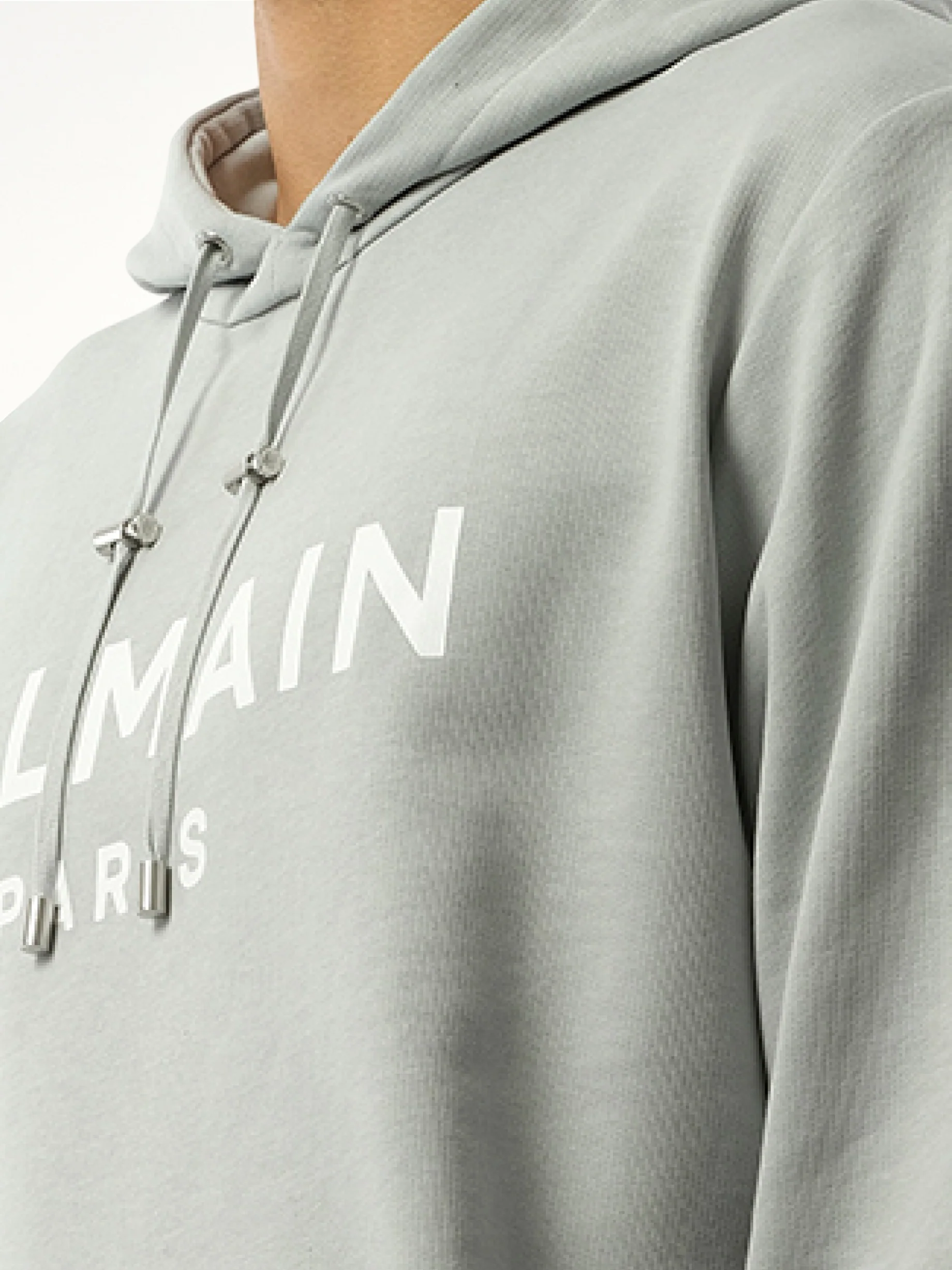 Balmain Print Hoodie in Grey/White - Image 3