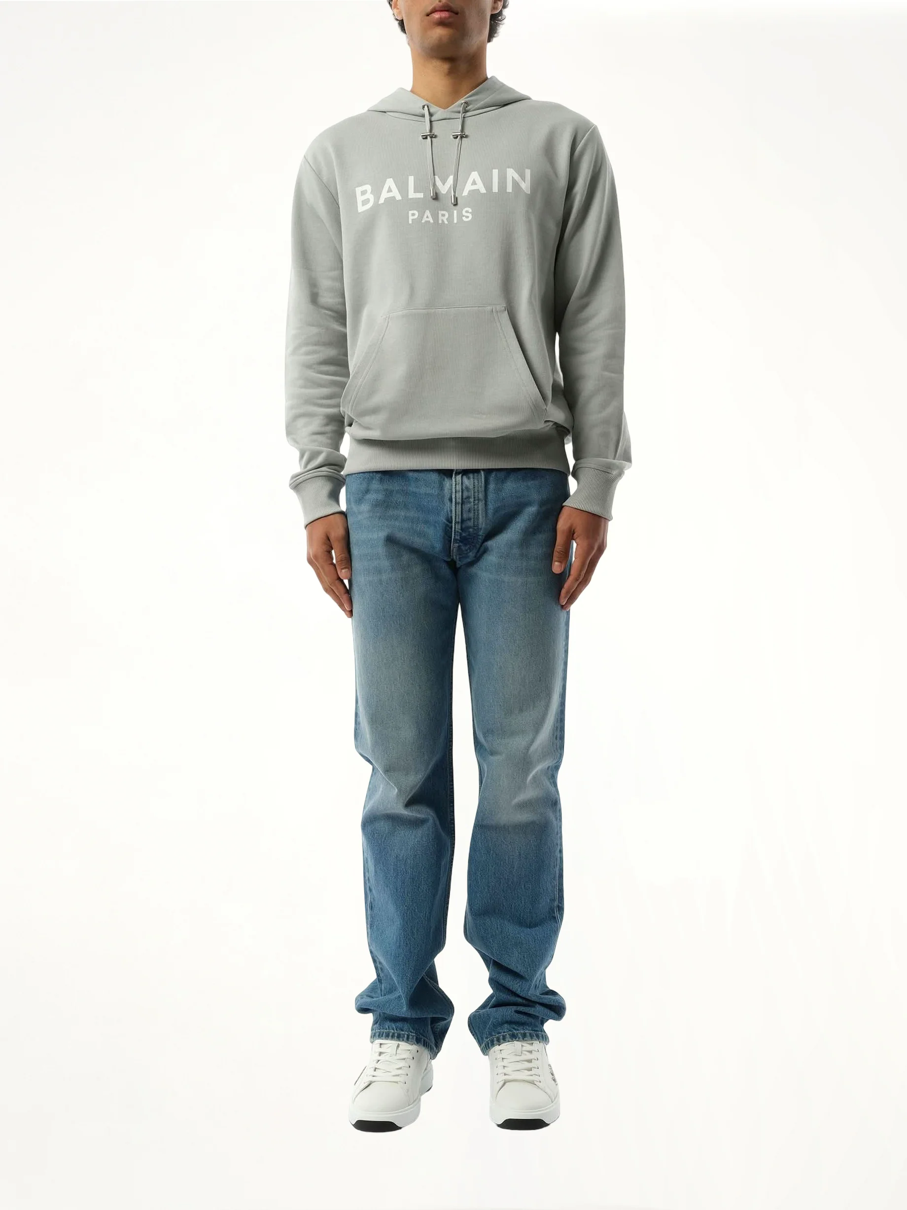 Balmain Print Hoodie in Grey/White - Image 4