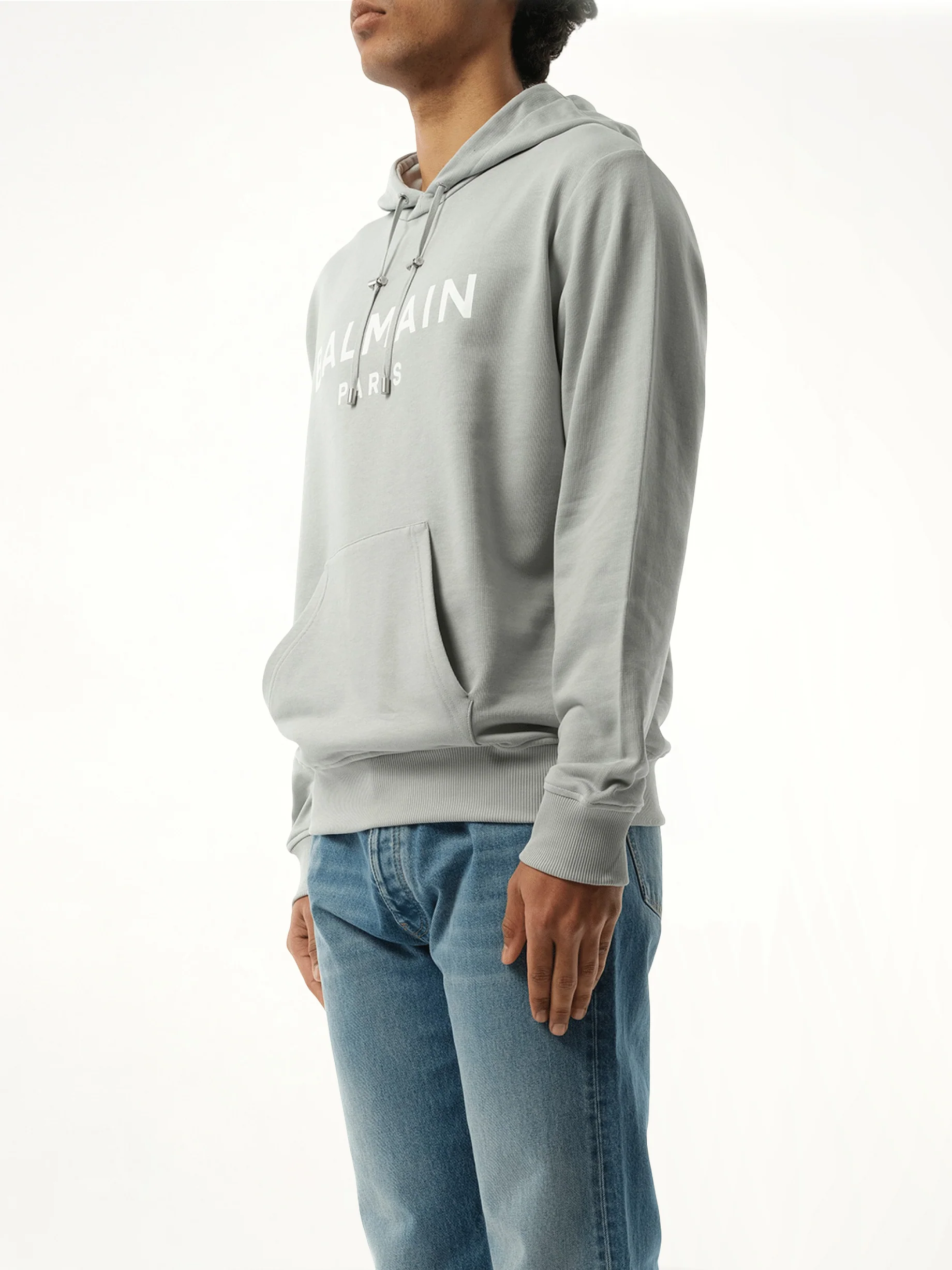 Balmain Print Hoodie in Grey/White - Image 5