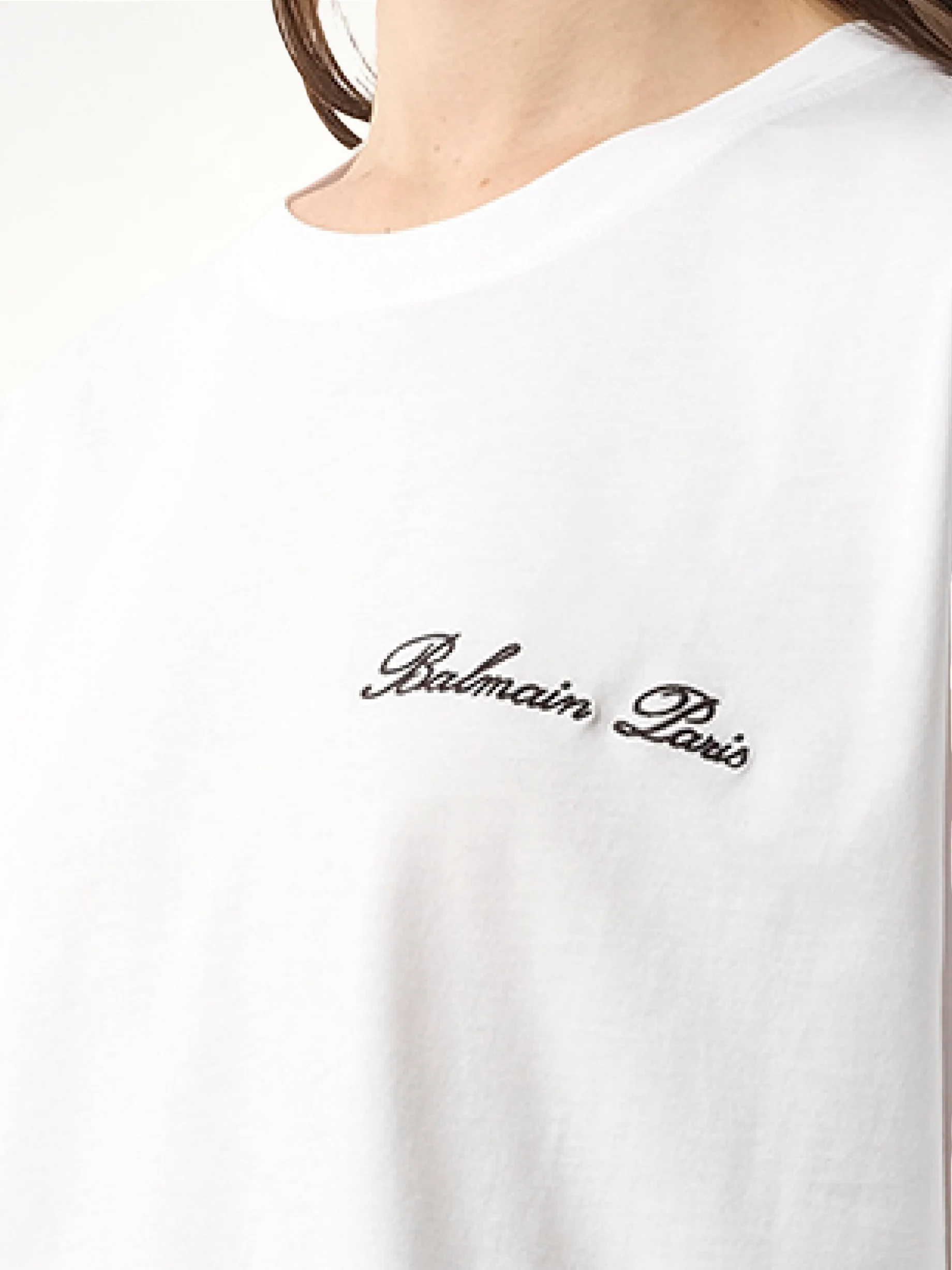 Balmain Signatured Embroidered Crop Top in White/Black - Image 3