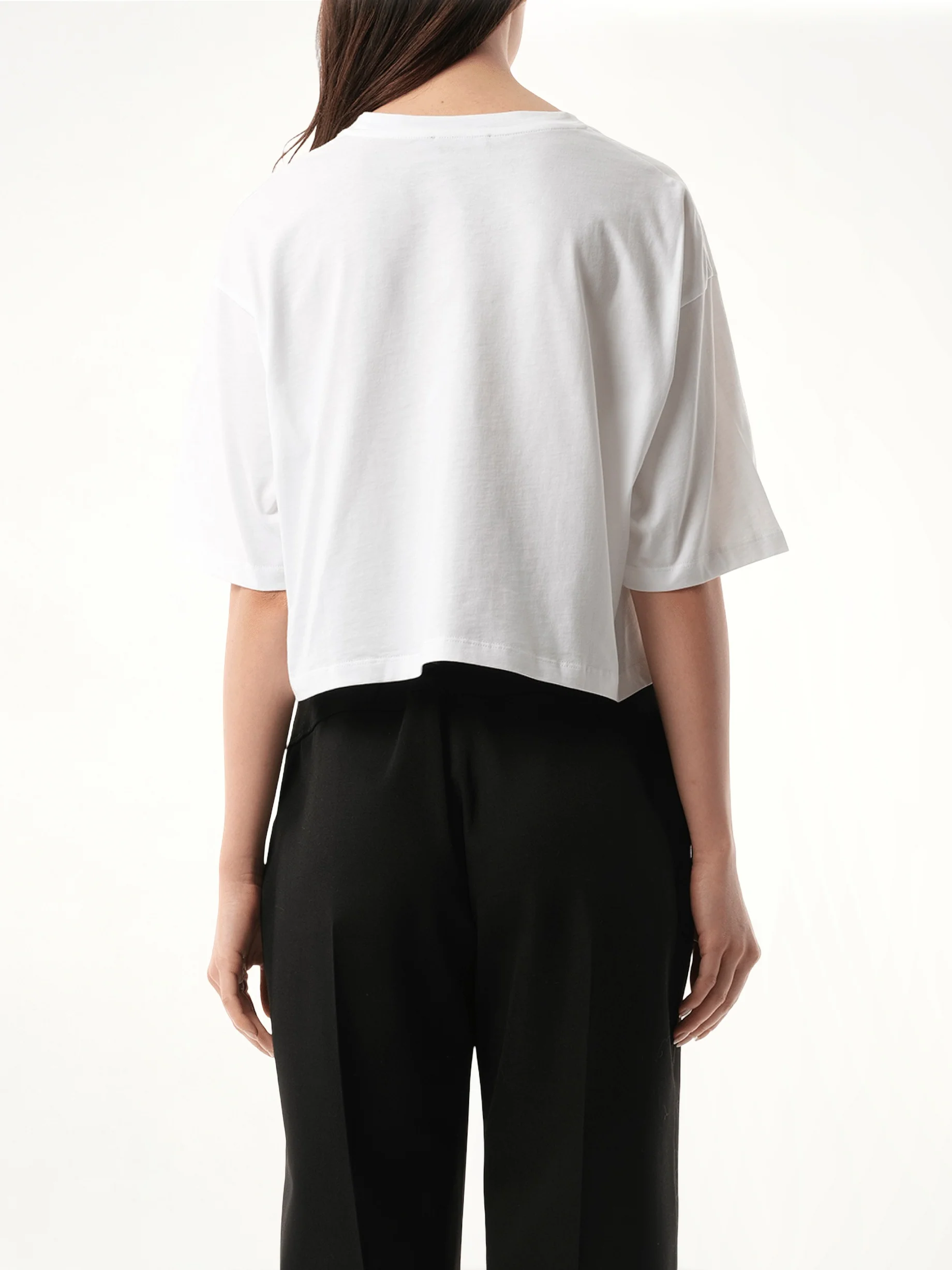 Balmain Signatured Embroidered Crop Top in White/Black - Image 6