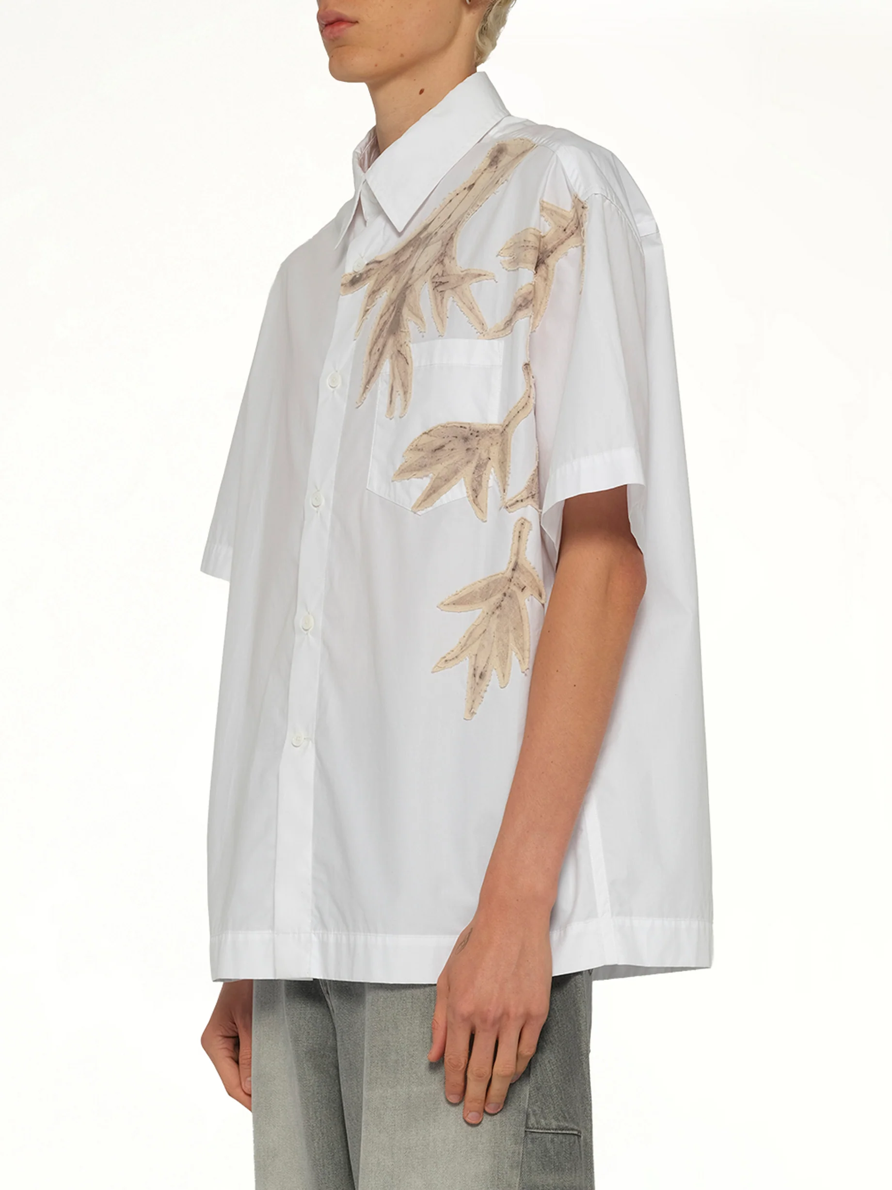 Bamboo Printed Short Sleeve Shirt in White - Image 3