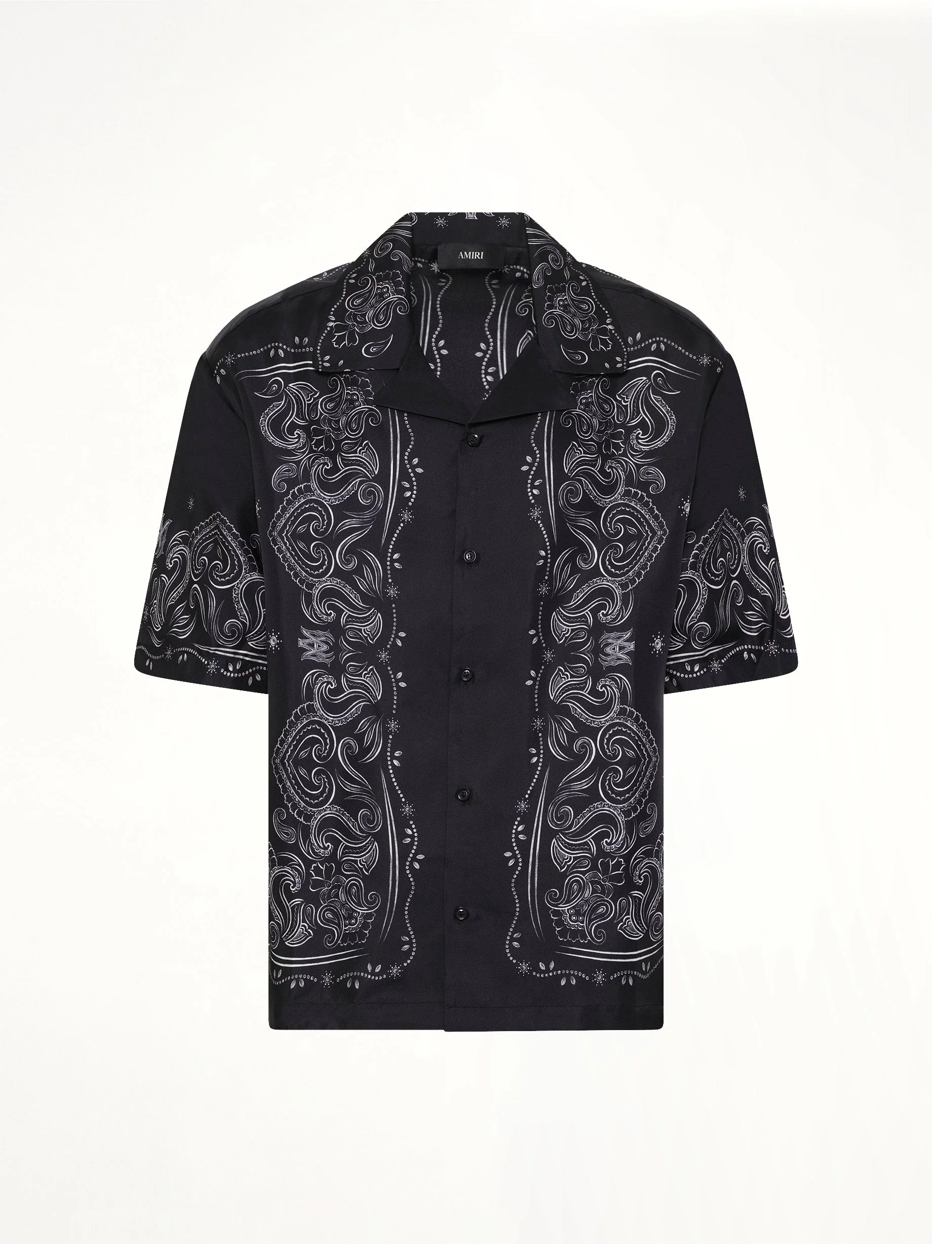 Bandana Paint Oversized Bowling Shirt in Black - Image 2