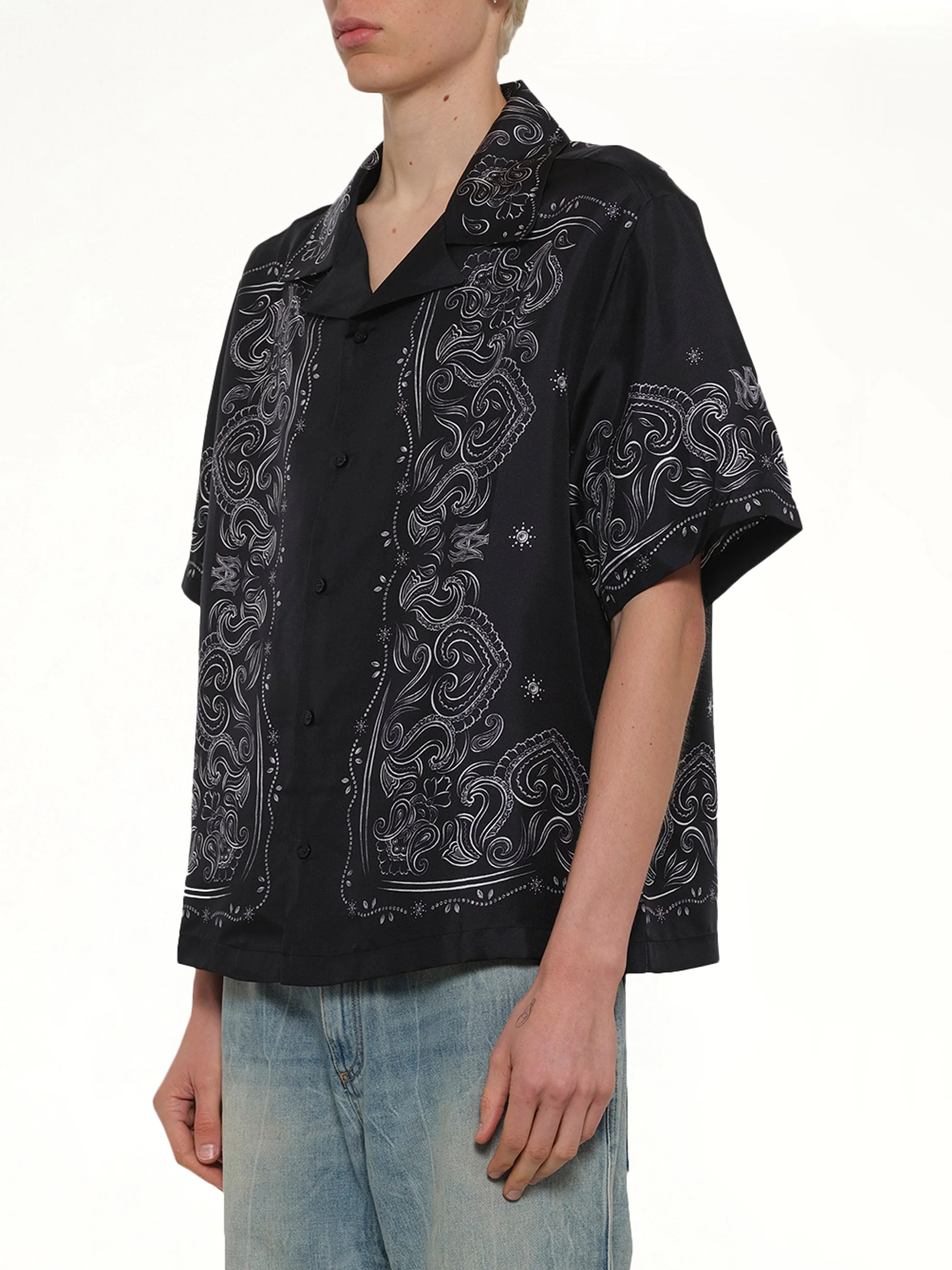 Bandana Paint Oversized Bowling Shirt in Black - Image 3