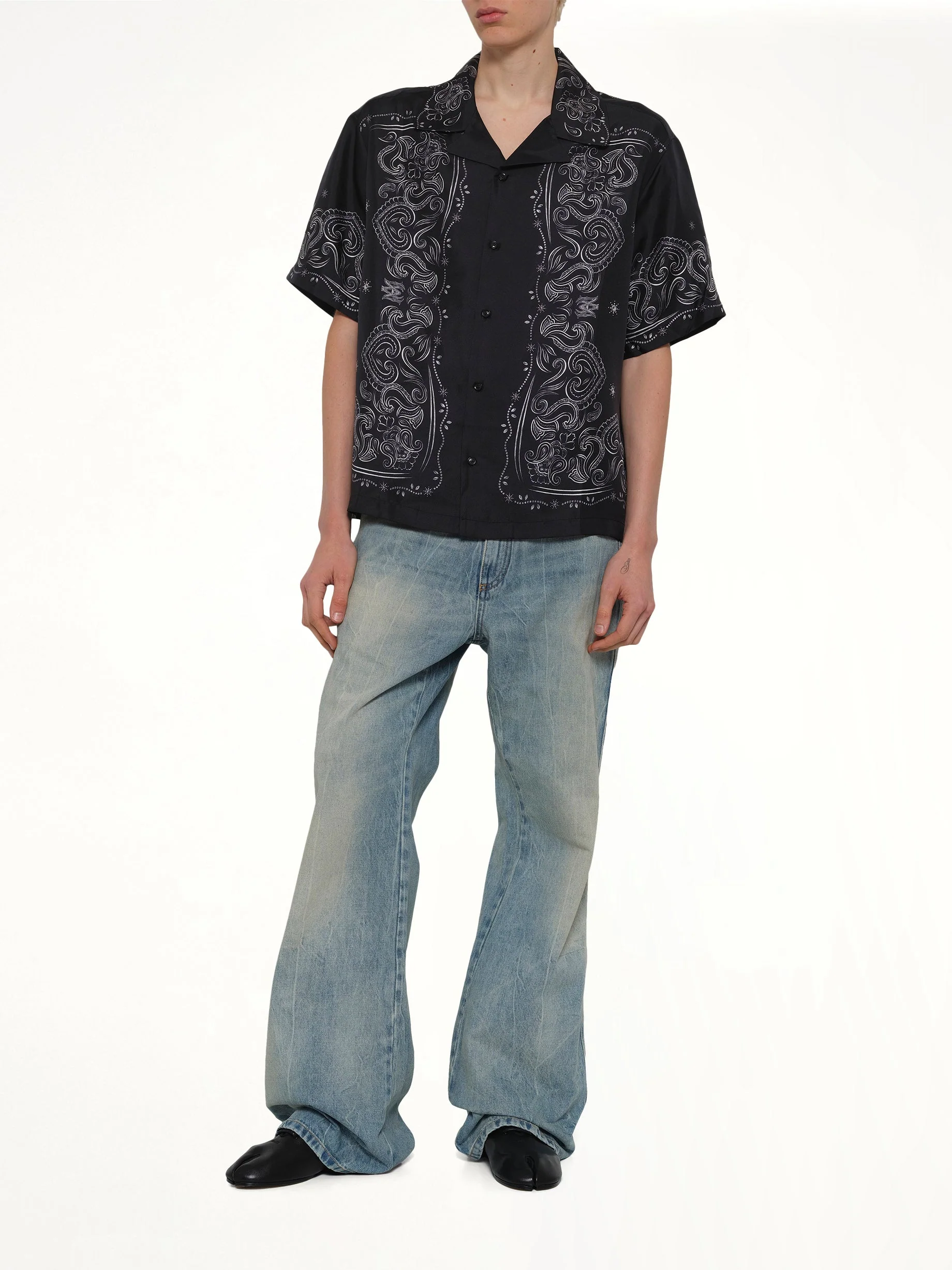 Bandana Paint Oversized Bowling Shirt in Black - Image 4