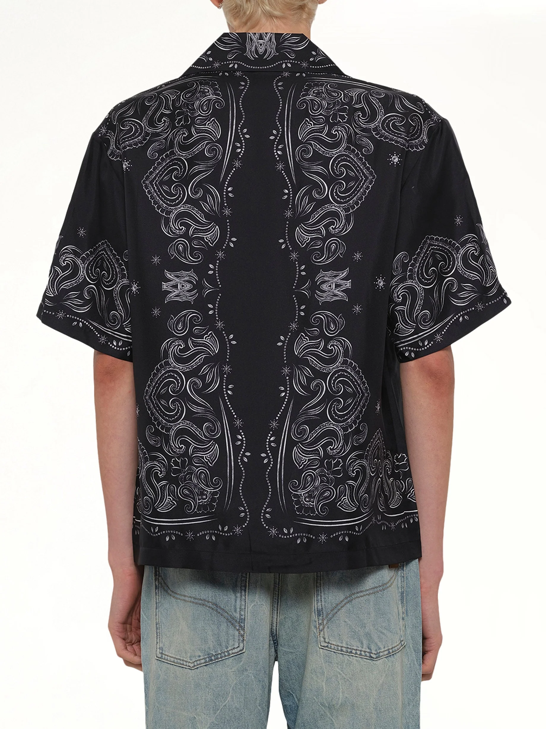 Bandana Paint Oversized Bowling Shirt in Black - Image 5