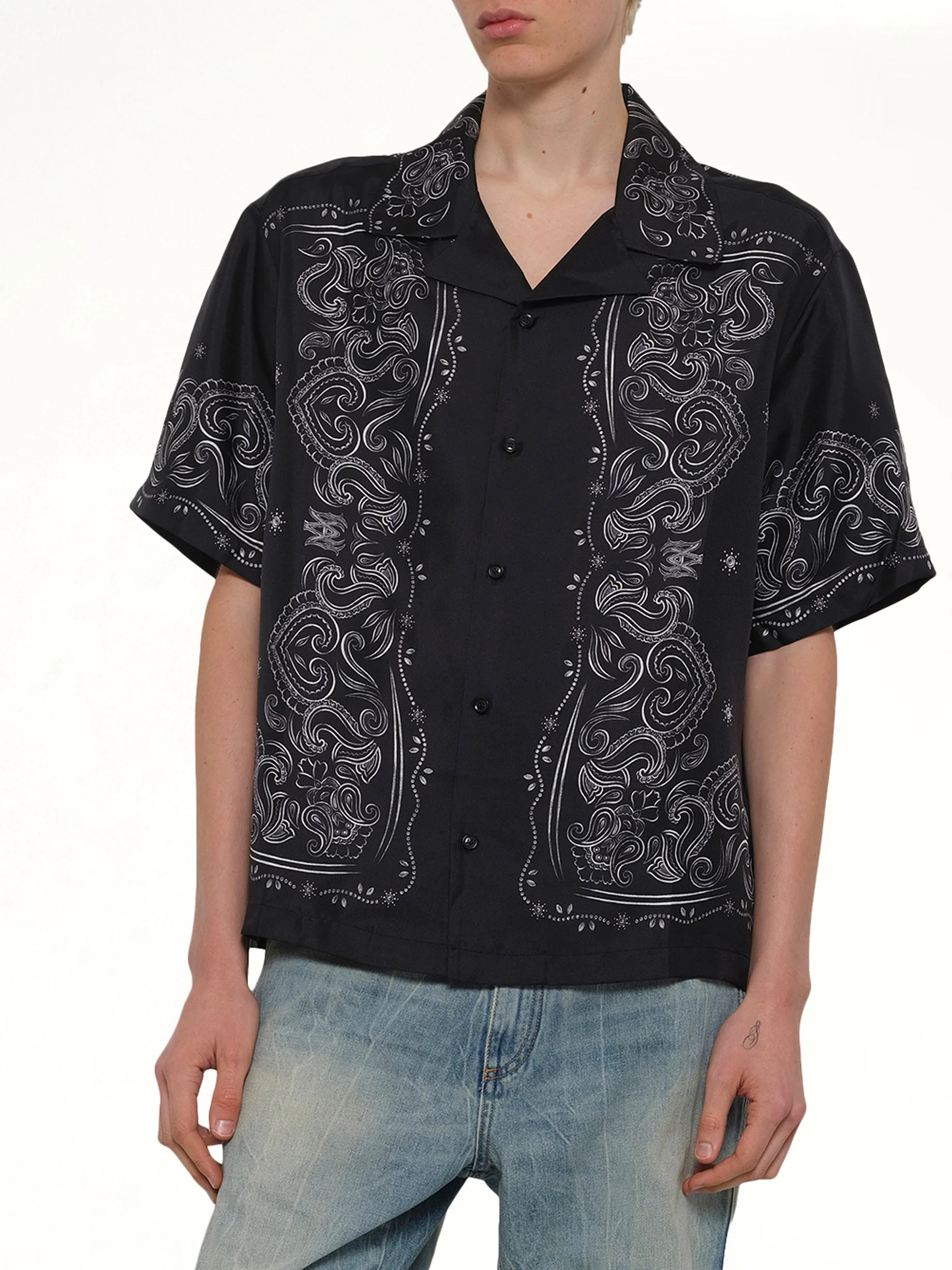 Bandana Paint Oversized Bowling Shirt in Black - Image 6