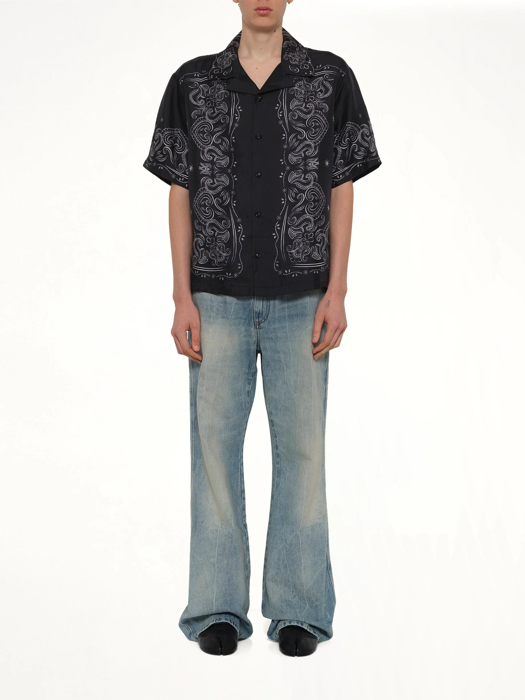 Bandana Paint Oversized Bowling Shirt in Black - Image 7