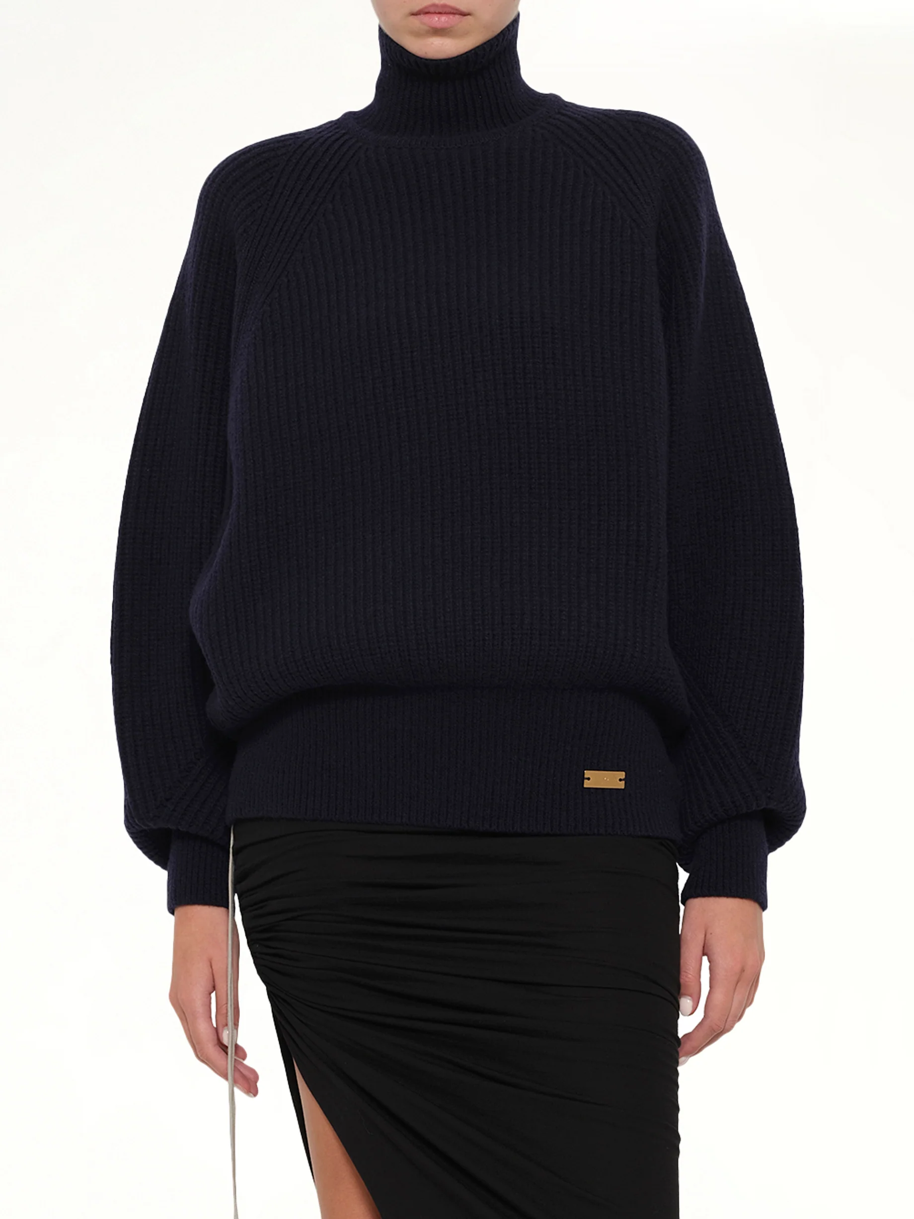 Batwing Ribbed Knit Pullover in Blue - Image 6