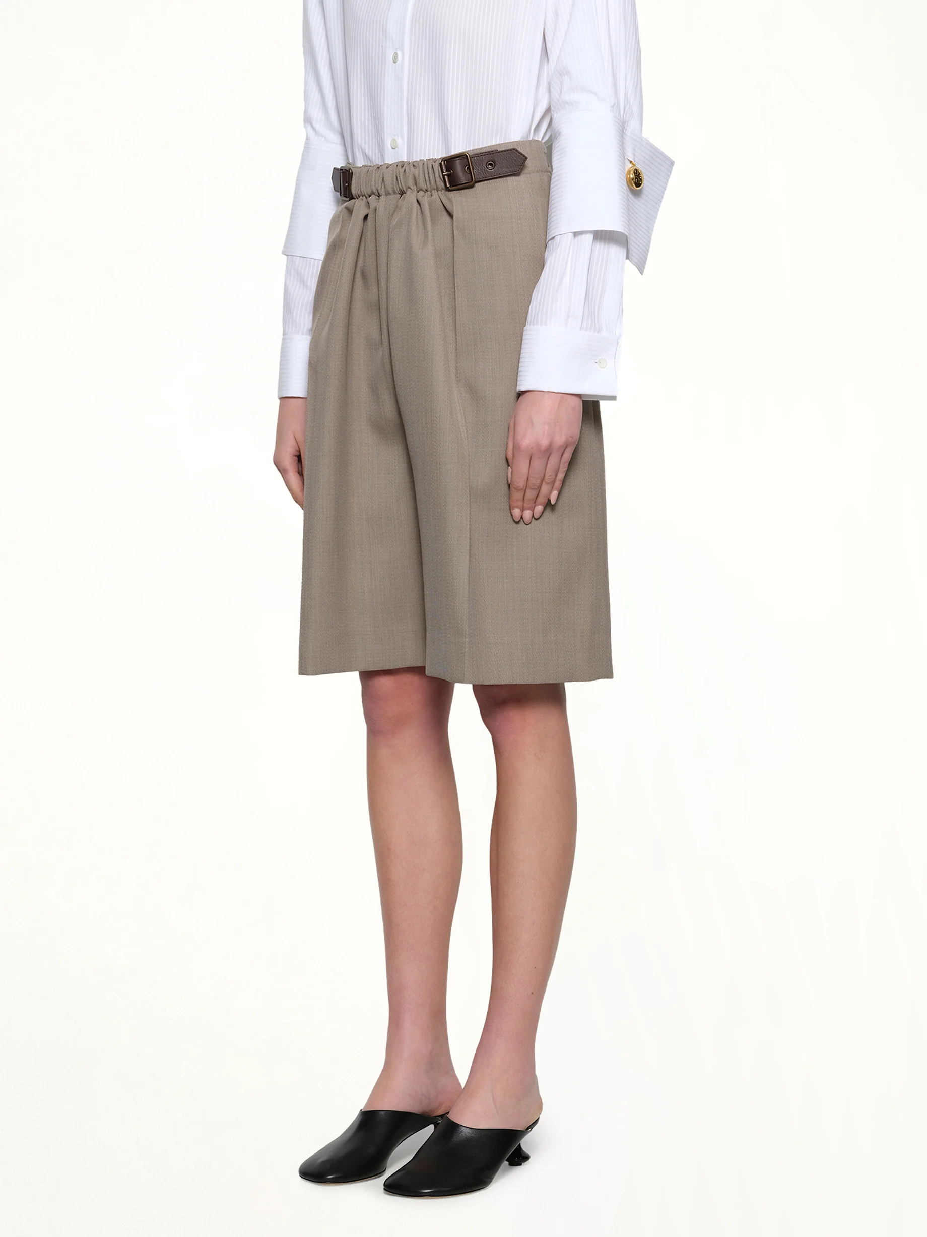 Belted Shorts in Beige Melange - Image 3