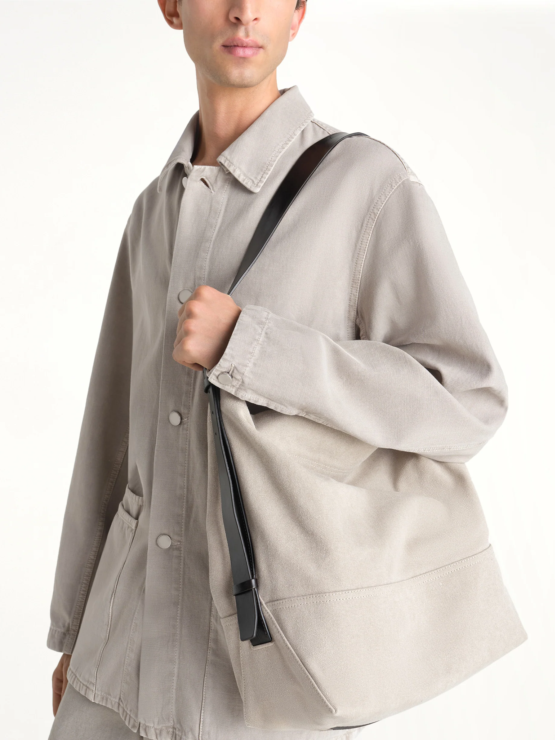 Belted Tote Bag in Dark Linen - Image 4